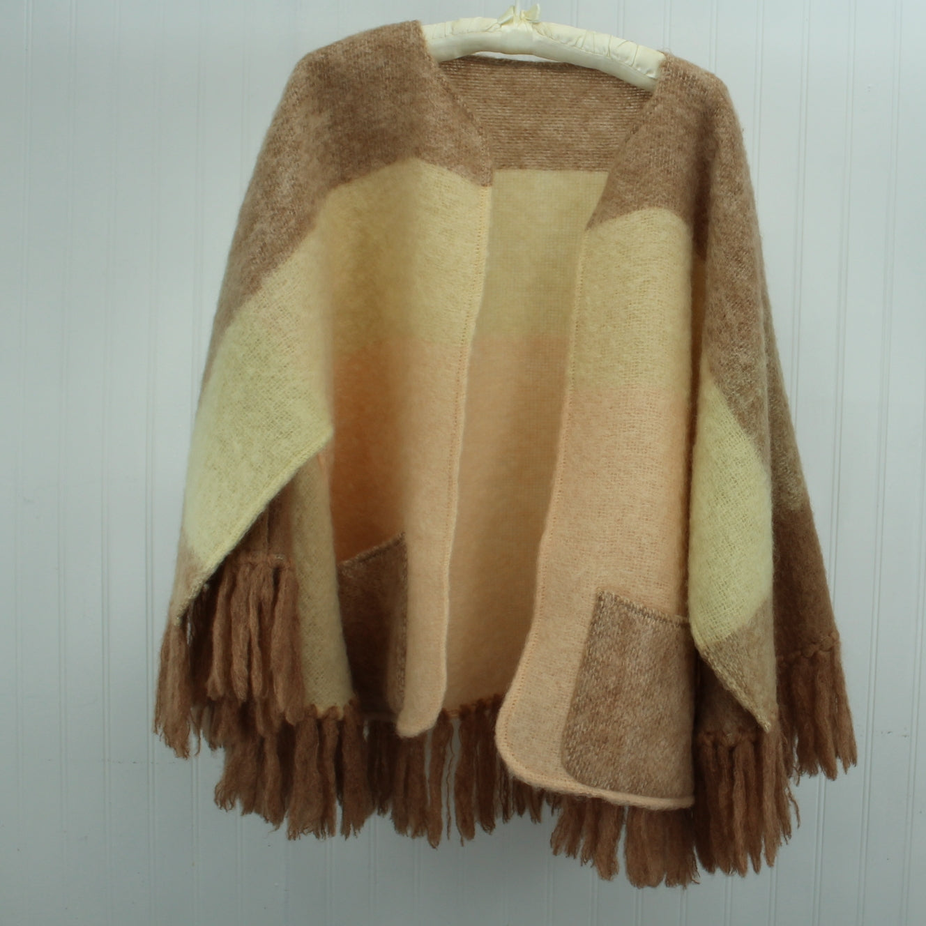 Luscious Donegal Design Wrap Jacket Handwoven Ireland Lambswool Peach Cream Beige