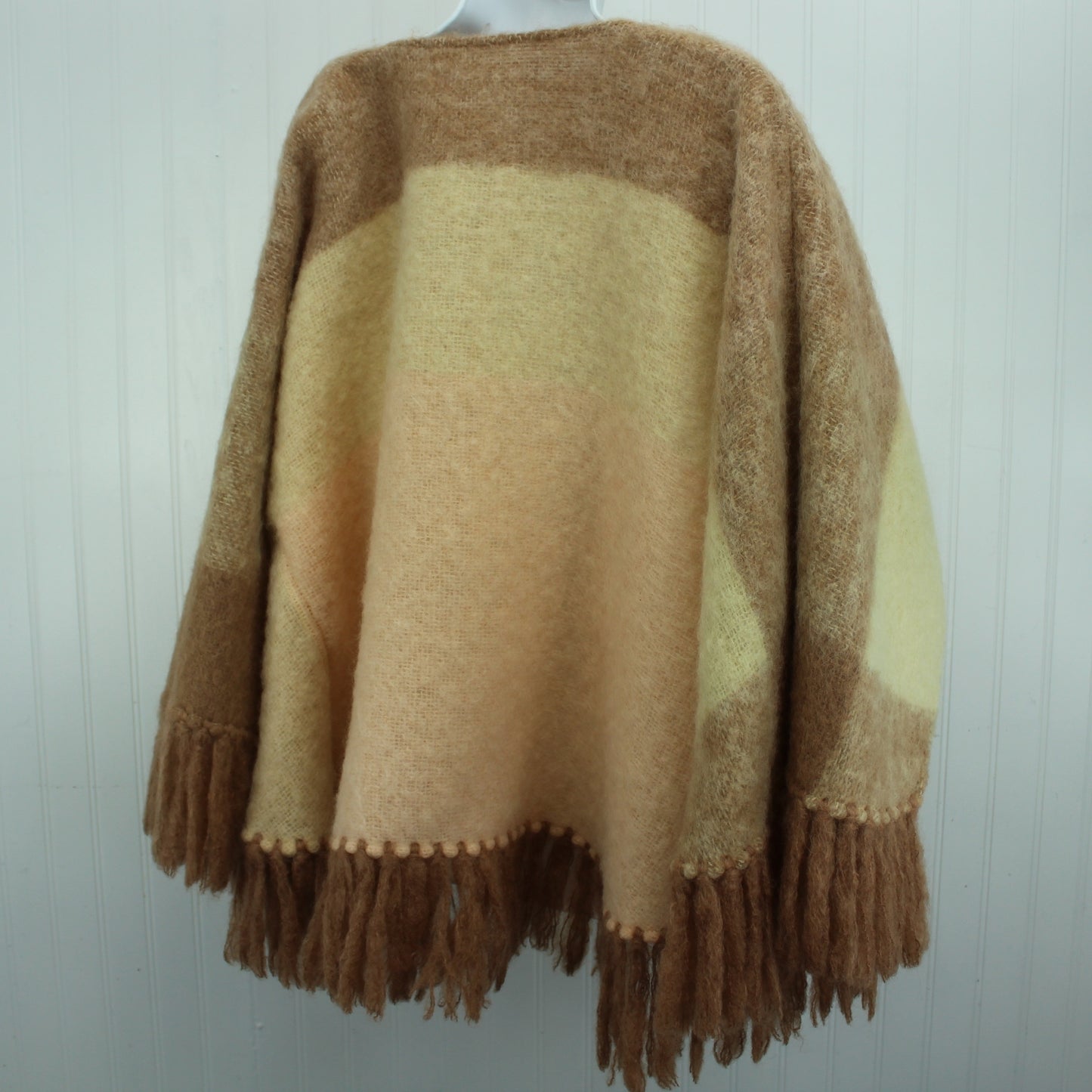 Luscious Donegal Design Wrap Jacket Handwoven Ireland Lambswool Peach Cream Beige reverse of wrap