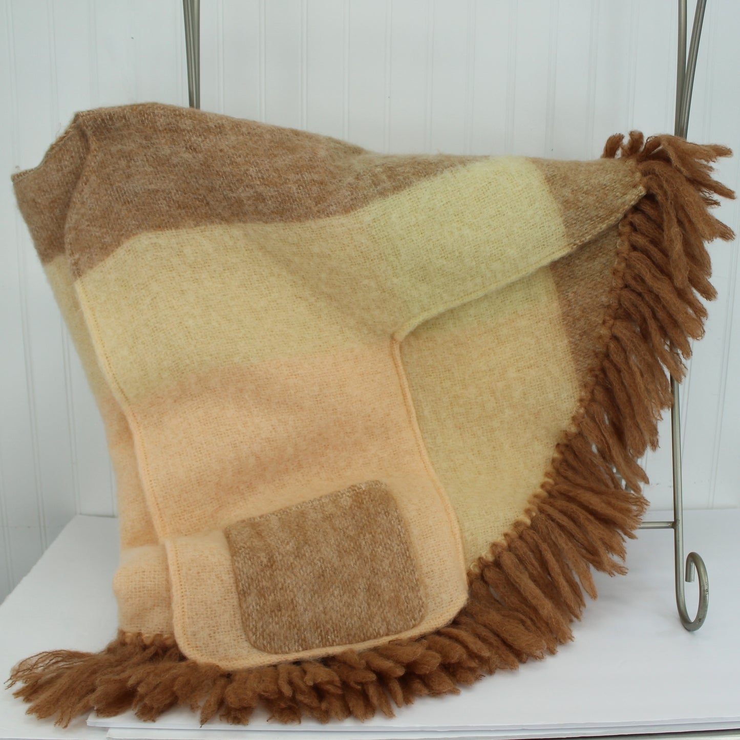 Luscious Donegal Design Wrap Jacket Handwoven Ireland Lambswool Peach Cream Beige ruana mohair