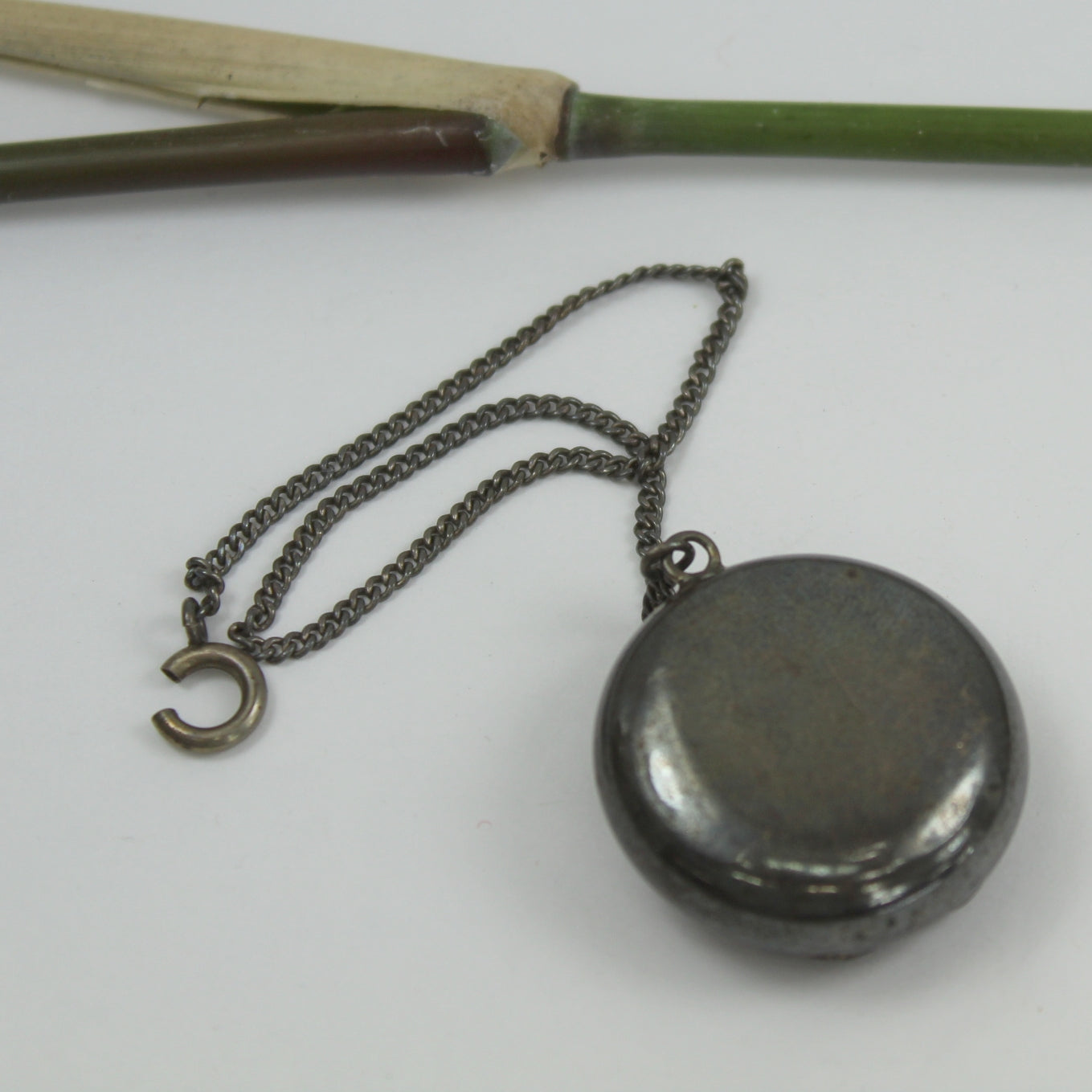 Antique Victorian Chatelaine Silver Pill Box reverse side of box and chain