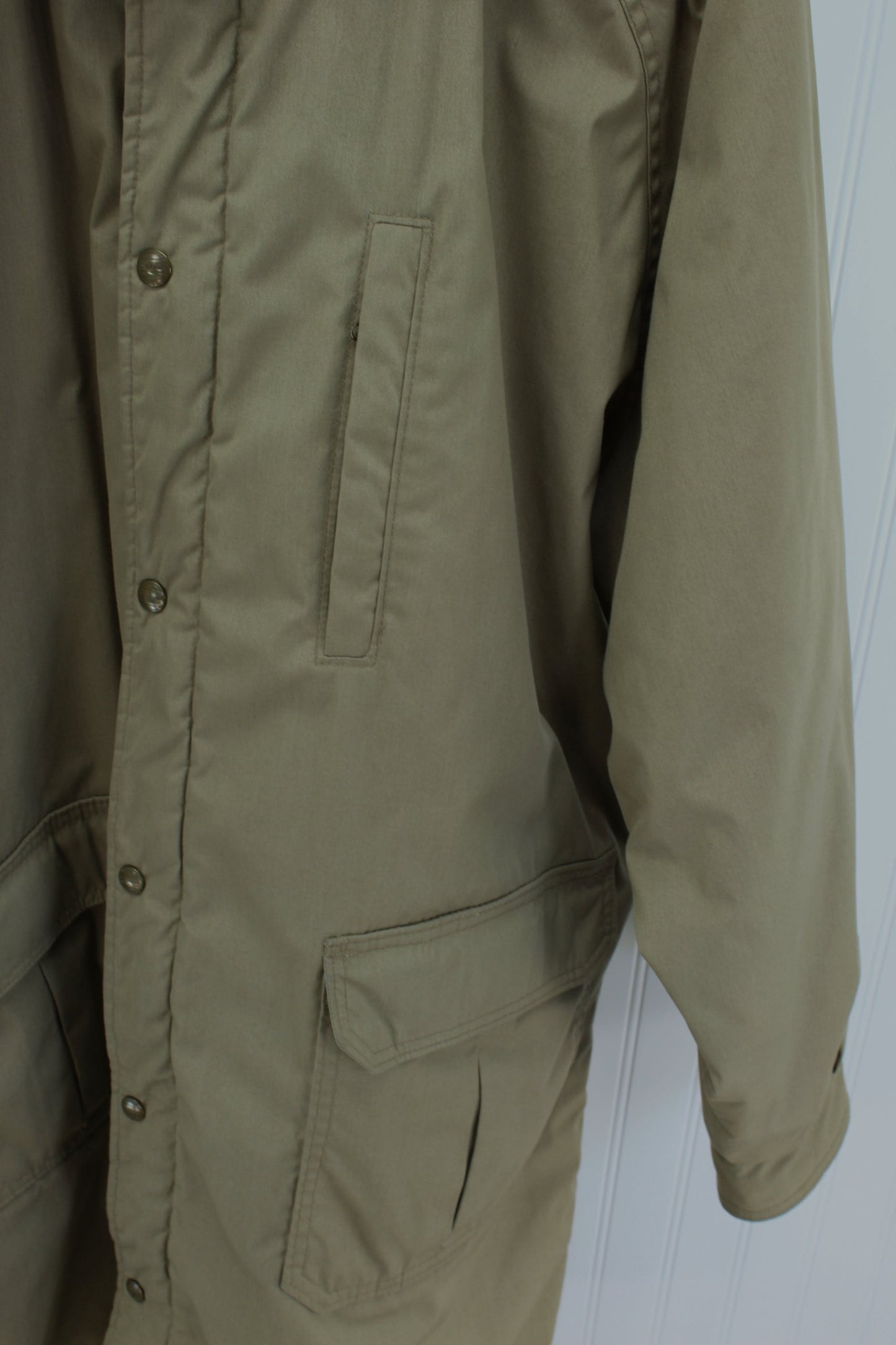 L L Bean Khaki Coat Vintage Mens Wool Plaid Lining Polyester Insulation l l bean snaps