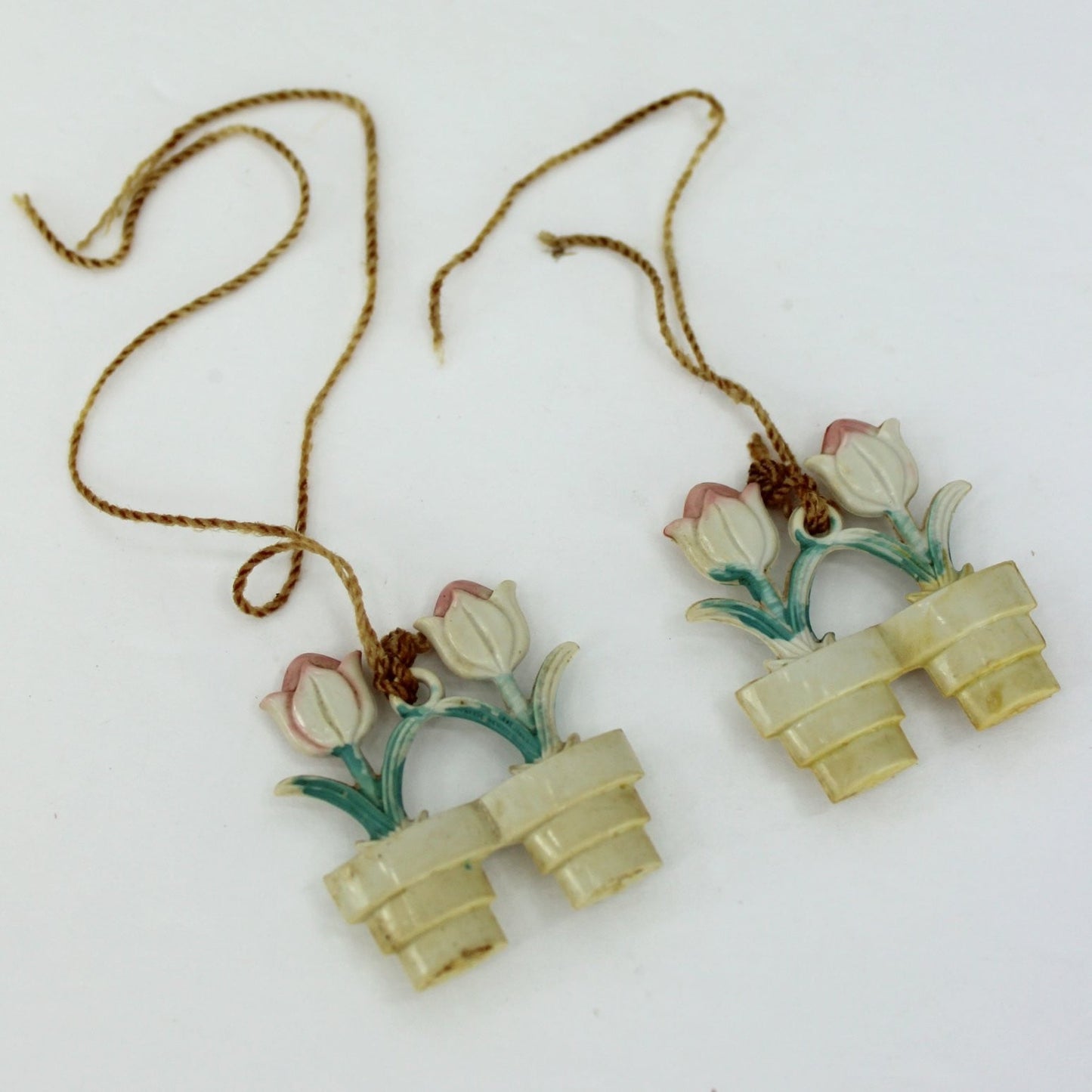 Vintage Collectible Curtain Shade Pulls Matching Pair Tulip Flower Pot Design - Olde Kitchen & Home