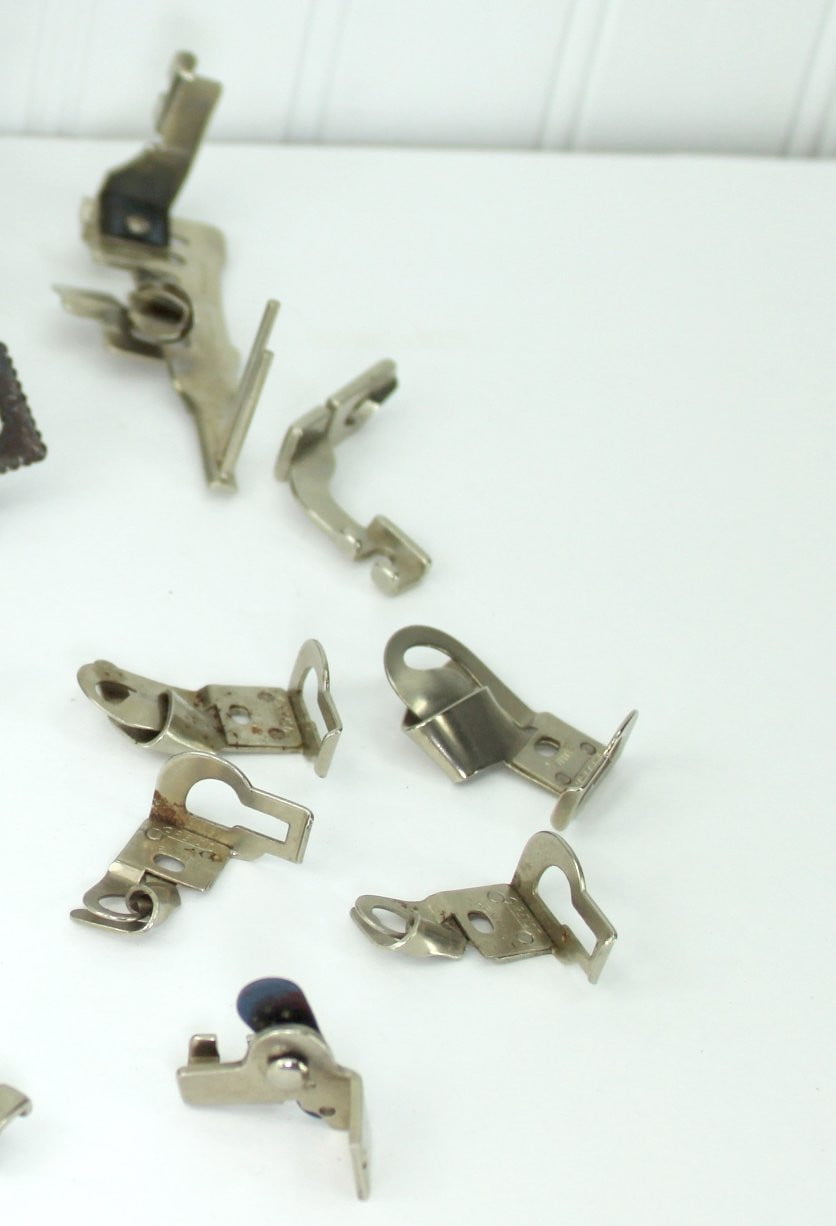 Vintage Sewing Machine Attachments Lot Singer Simanco Greist includes binder