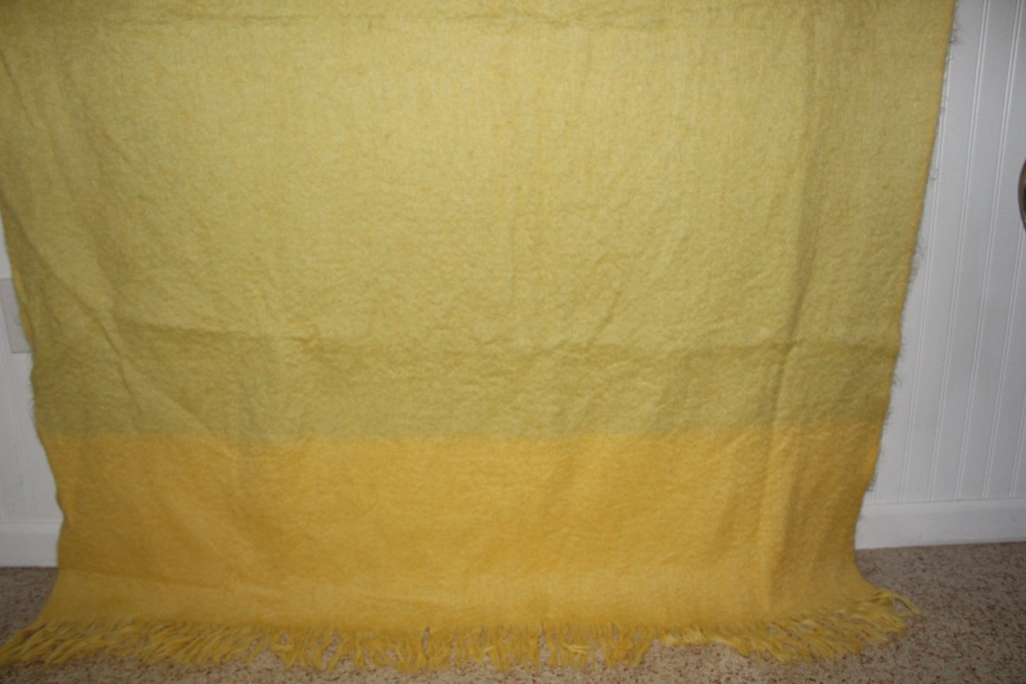 ADORATEX Mohair Blend Fringed Throw Muted Yellow Pale Green acrylic blend 52" X 70" used