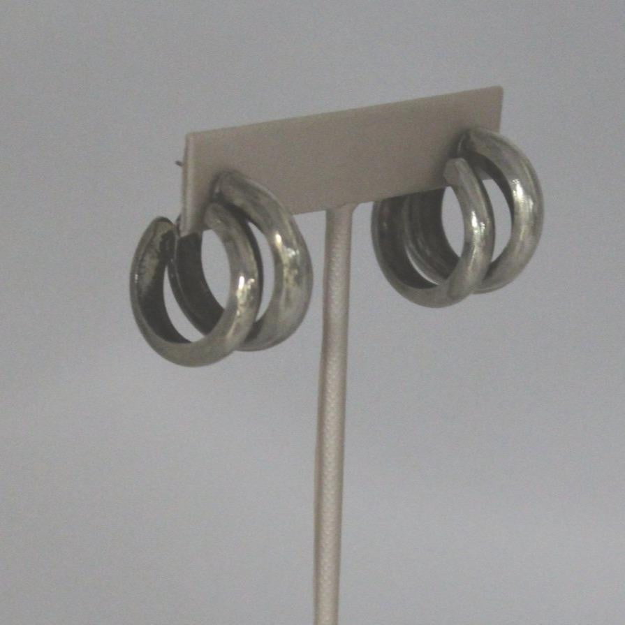 Vintage Post Earrings Industialist Metal Pipe Circles Early Brutalist Steel rare