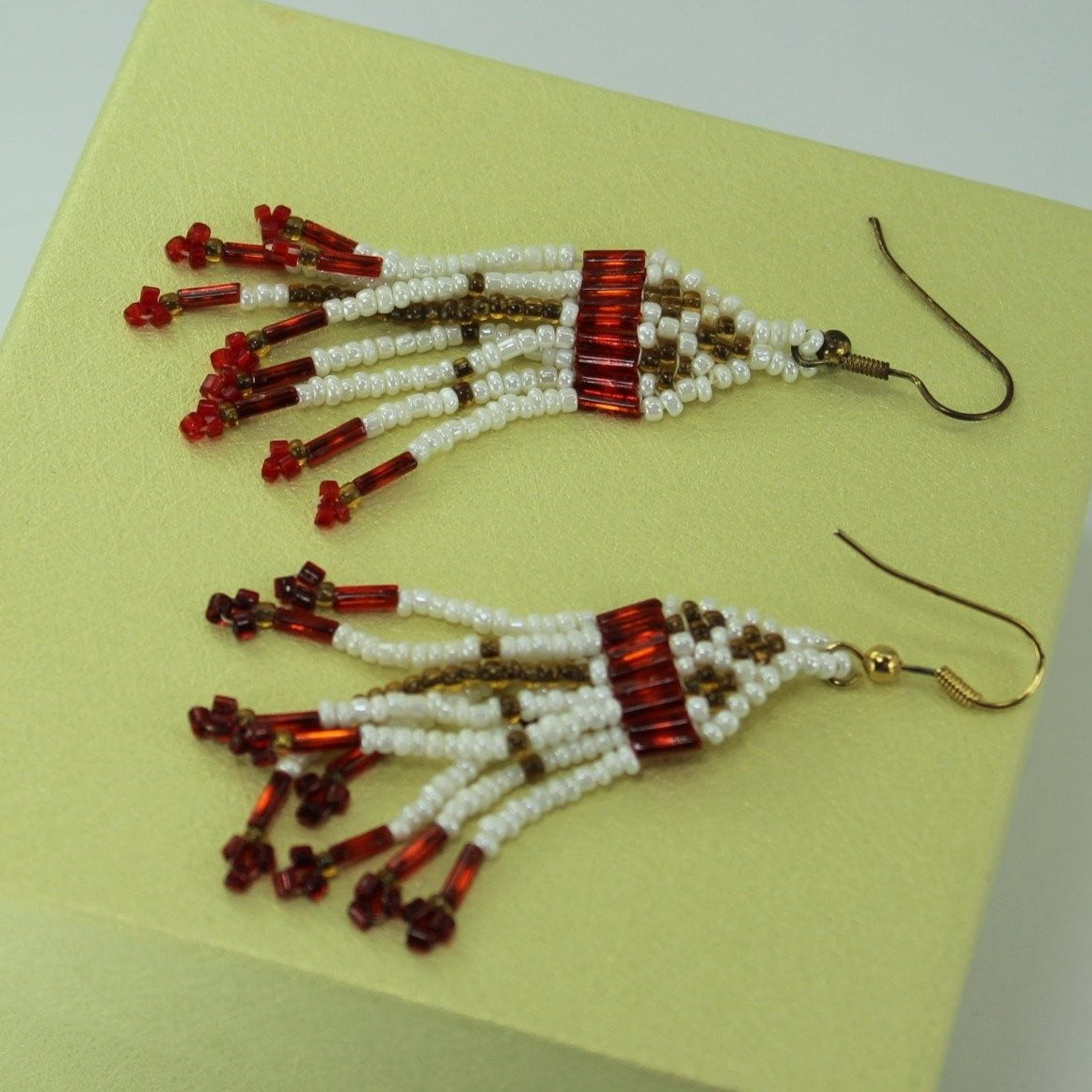 Vintage Native Style Earrings 2 Pairs Glass Seed Bead 3" Length artisan