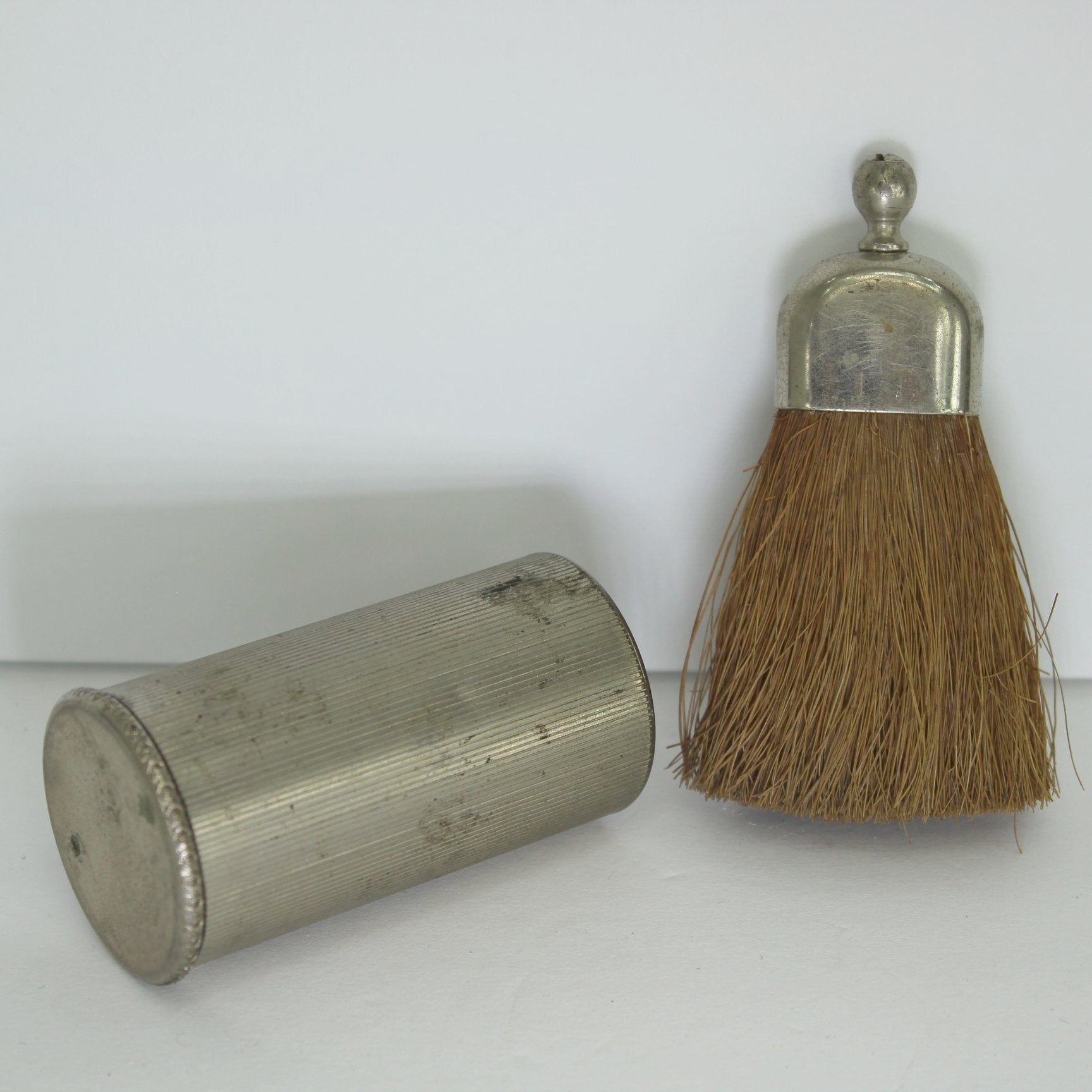 Vanity Bath Collectibles National Drug Metal Container Clothes Brush Natural Metal Screw Top different view collectibles