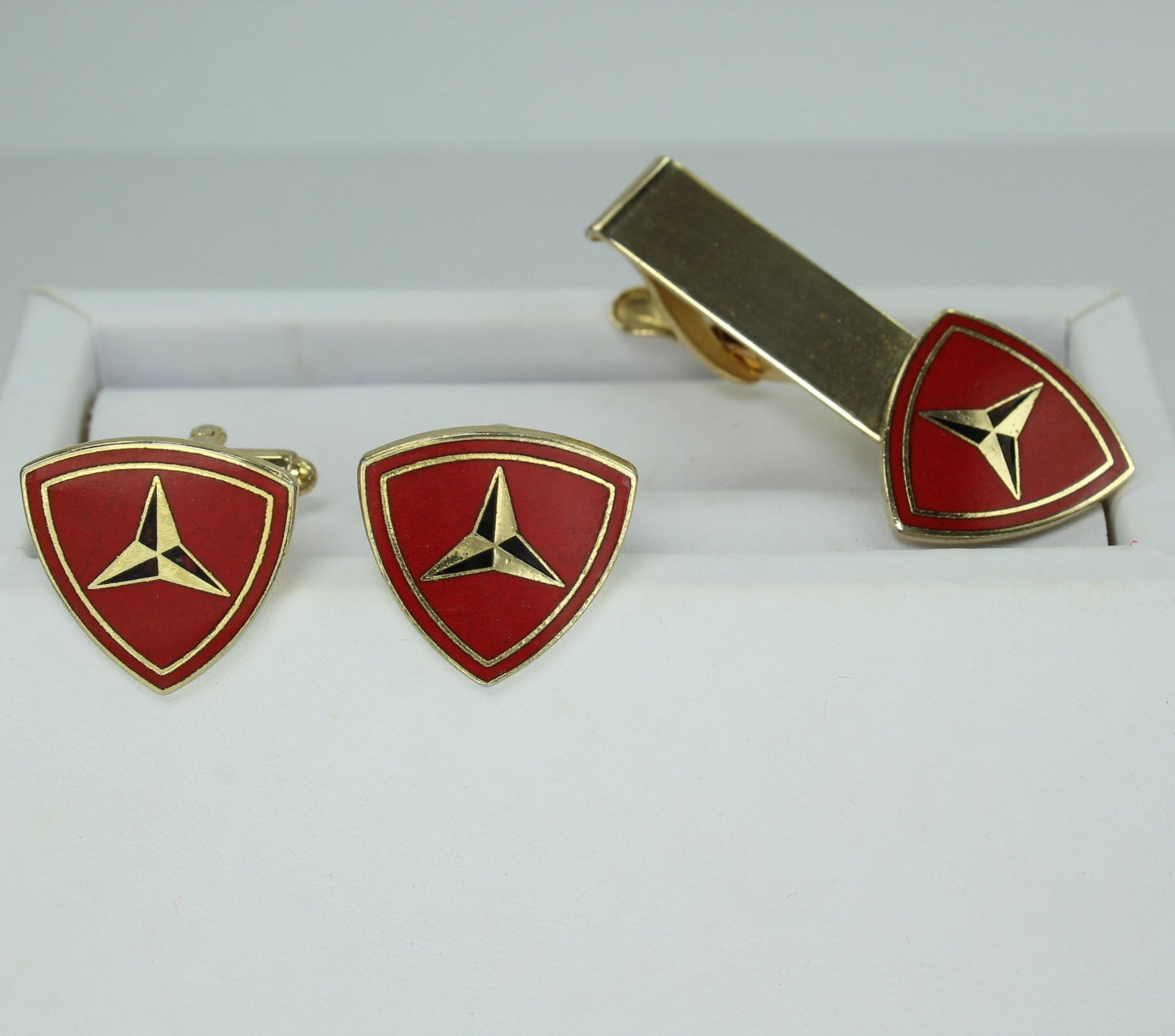 Vintage Set Cuff Links Tie Bar 3 Point Star Shield Logo rare