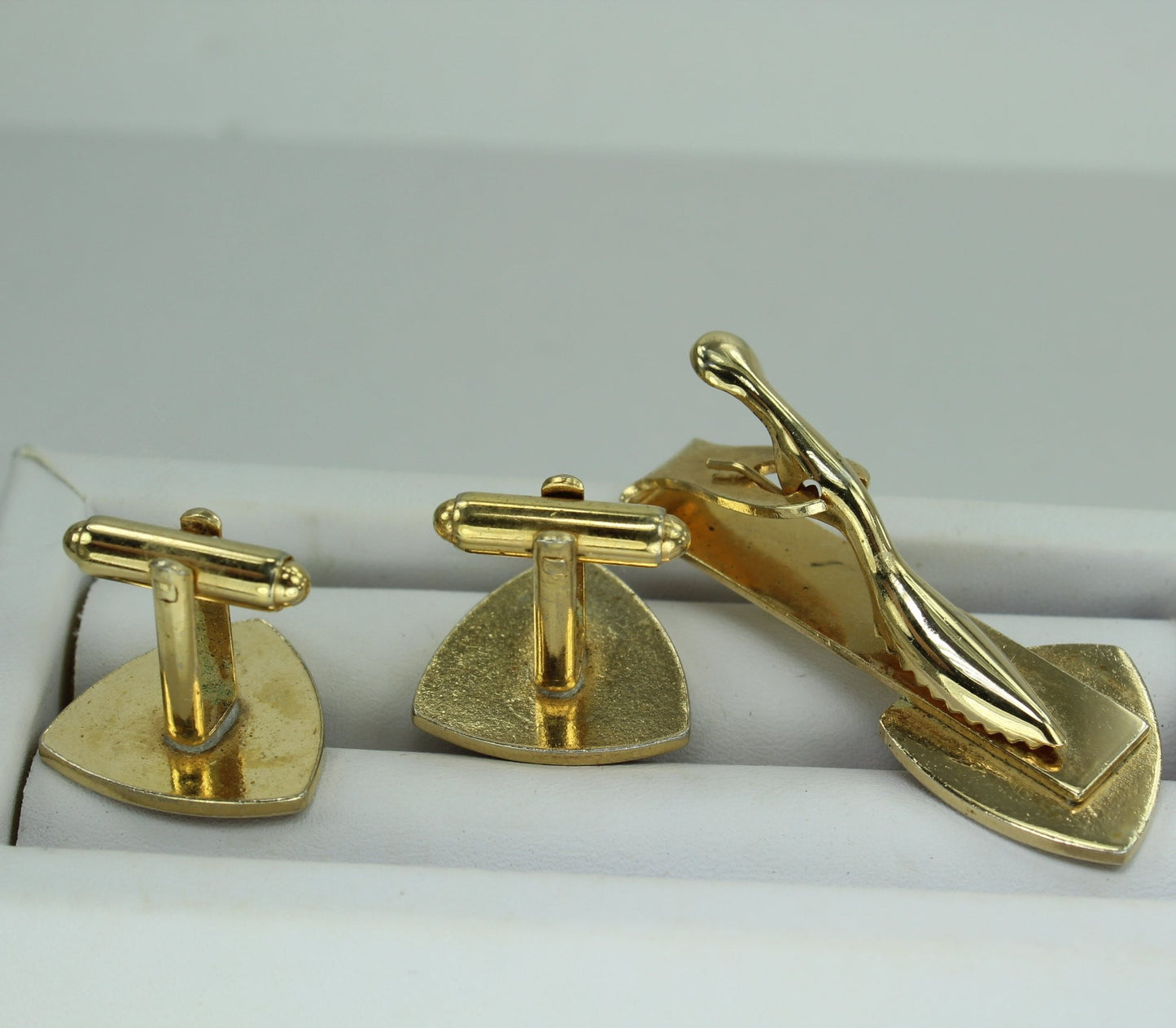 Vintage Set Cuff Links Tie Bar 3 Point Star Shield Logo unusual