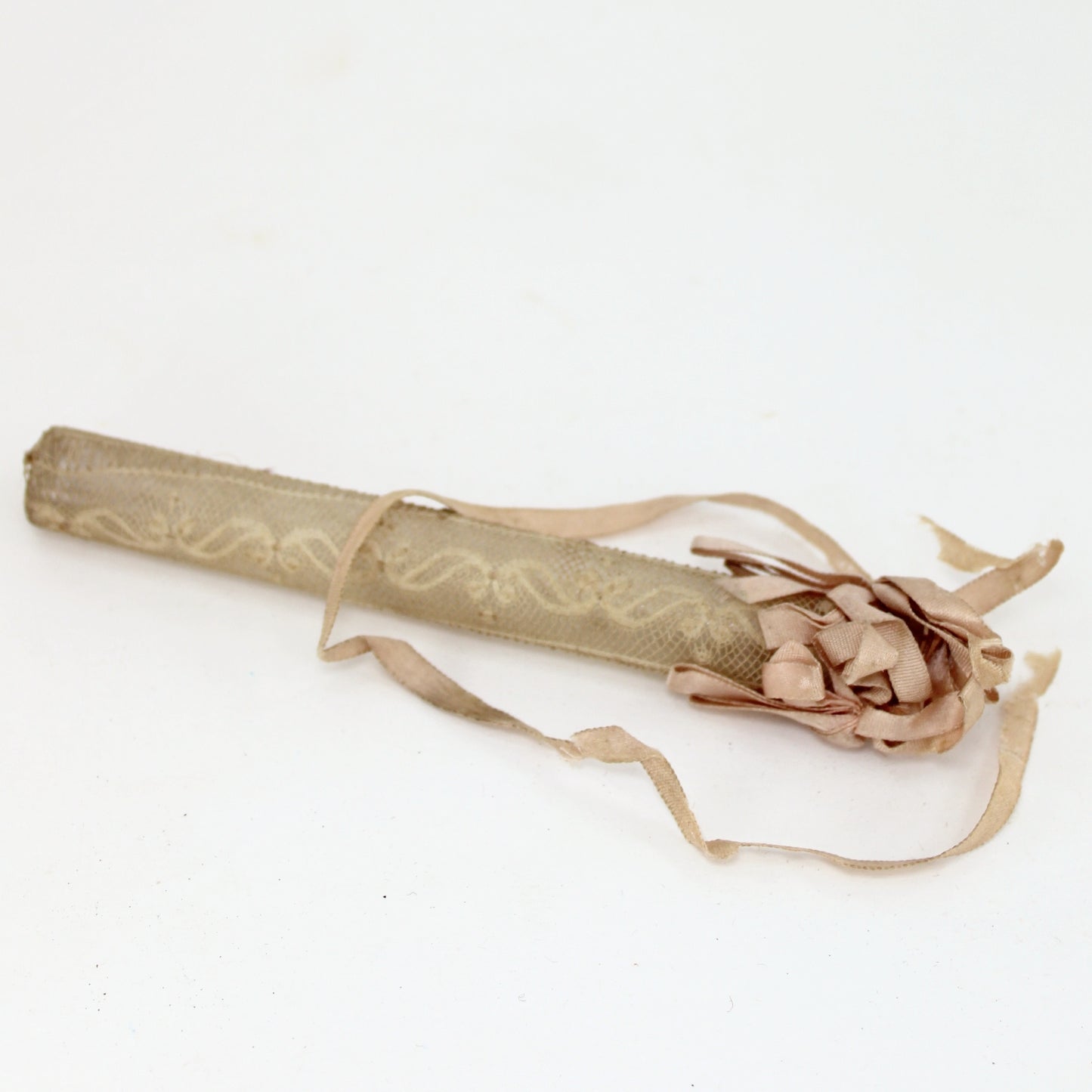 Victorian Tussie Mussie Flower Perfume Holder Wedding Fine Lace & Ribbons Clear Glass Tube