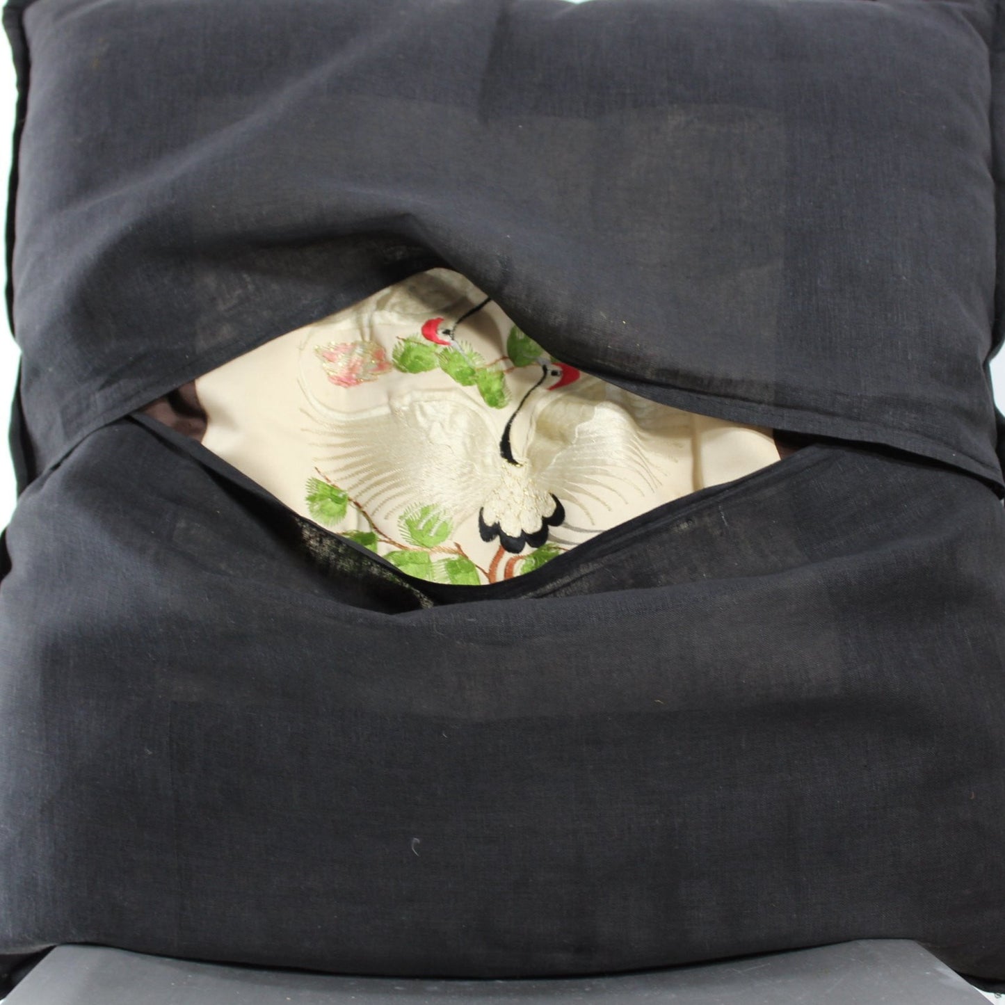 Pillow- With Two (2) Covers - India Sequined & Oriental Cranes - 24" x 24" - Olde Kitchen & Home