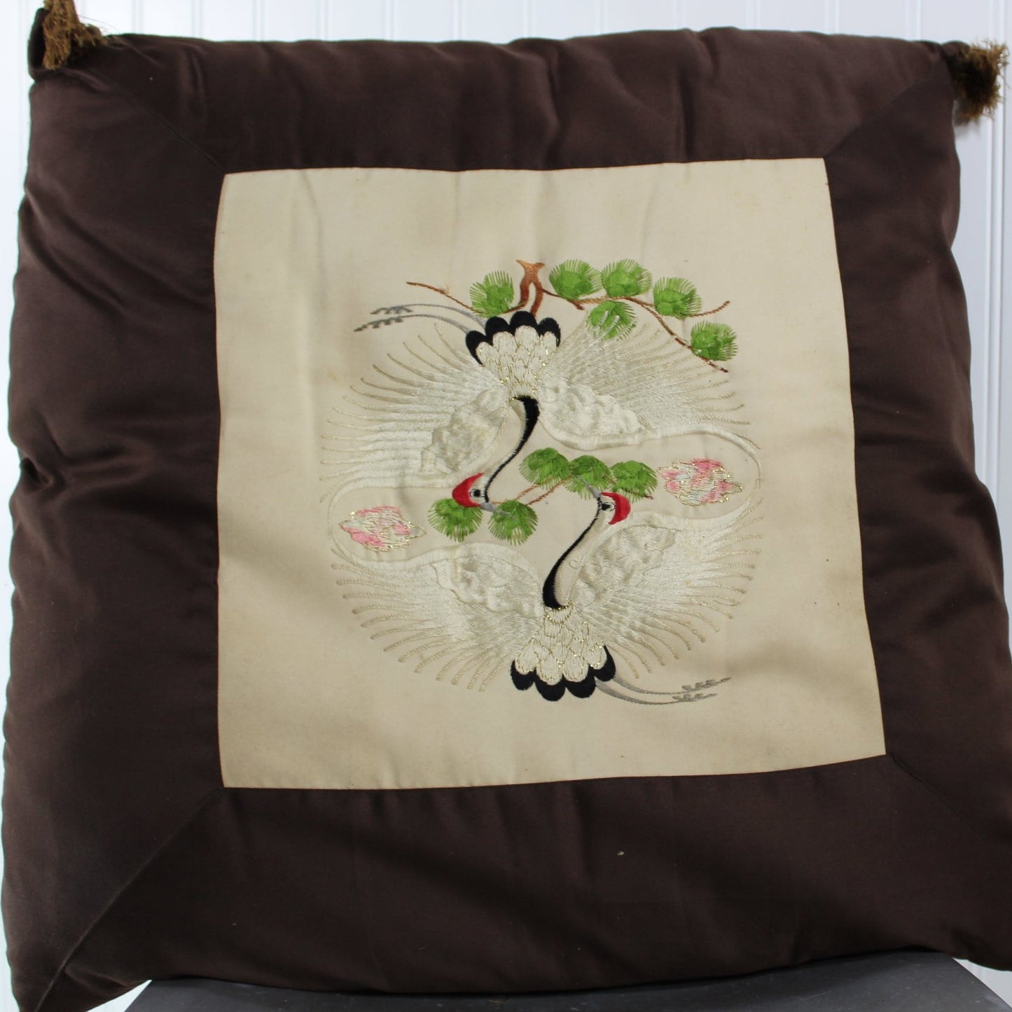 Pillow- With Two (2) Covers - India Sequined & Oriental Cranes - 24" x 24" - Olde Kitchen & Home