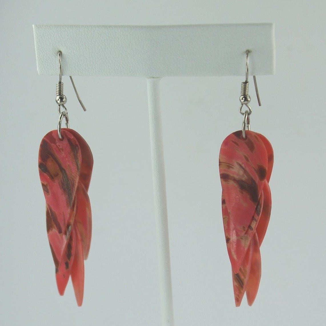 Fun Dangle Earrings Cluster Long Plastic Pink Teardrop Shapes Wire Pierced unusual
