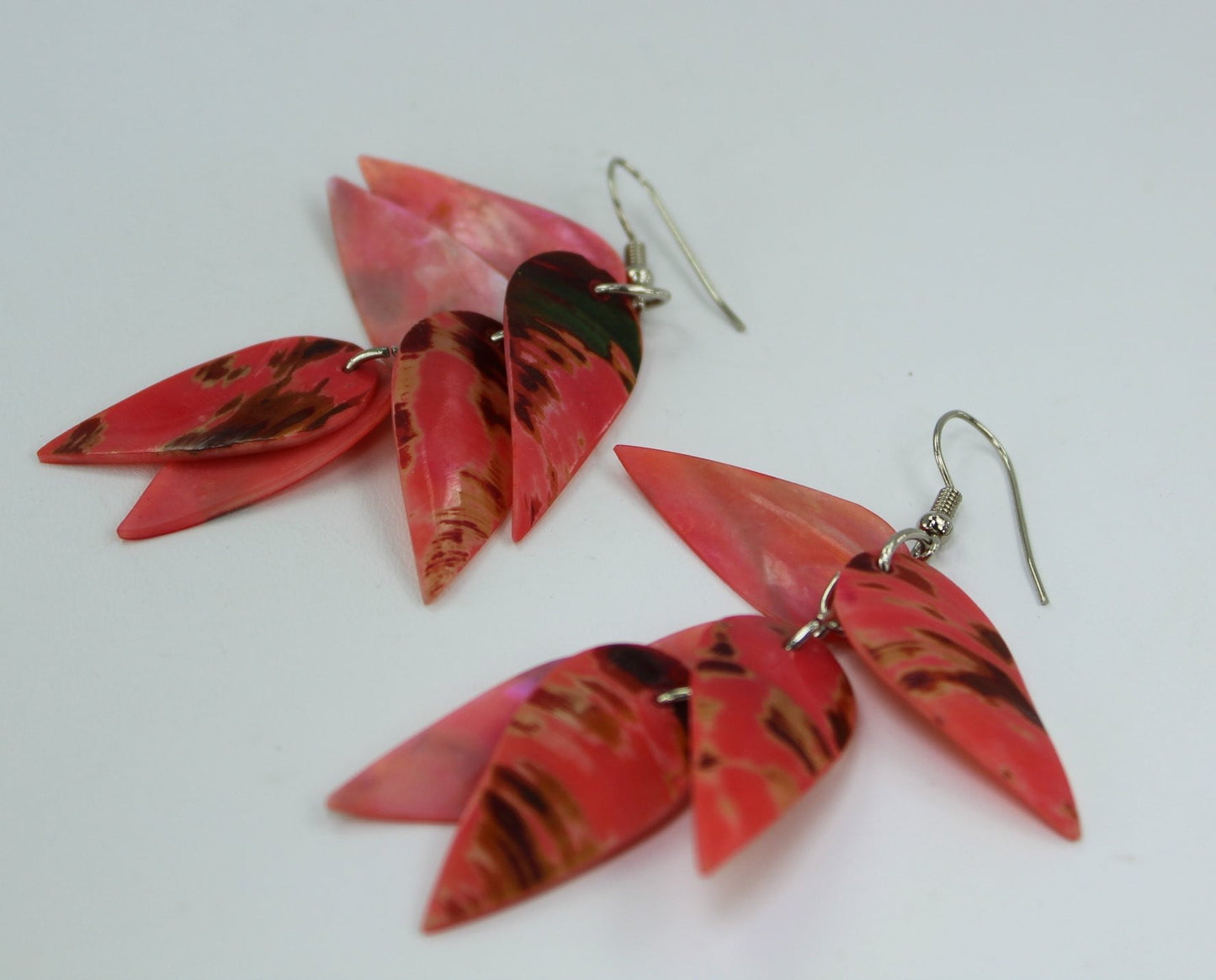 Fun Dangle Earrings Cluster Long Plastic Pink Teardrop Shapes Wire Pierced light weight