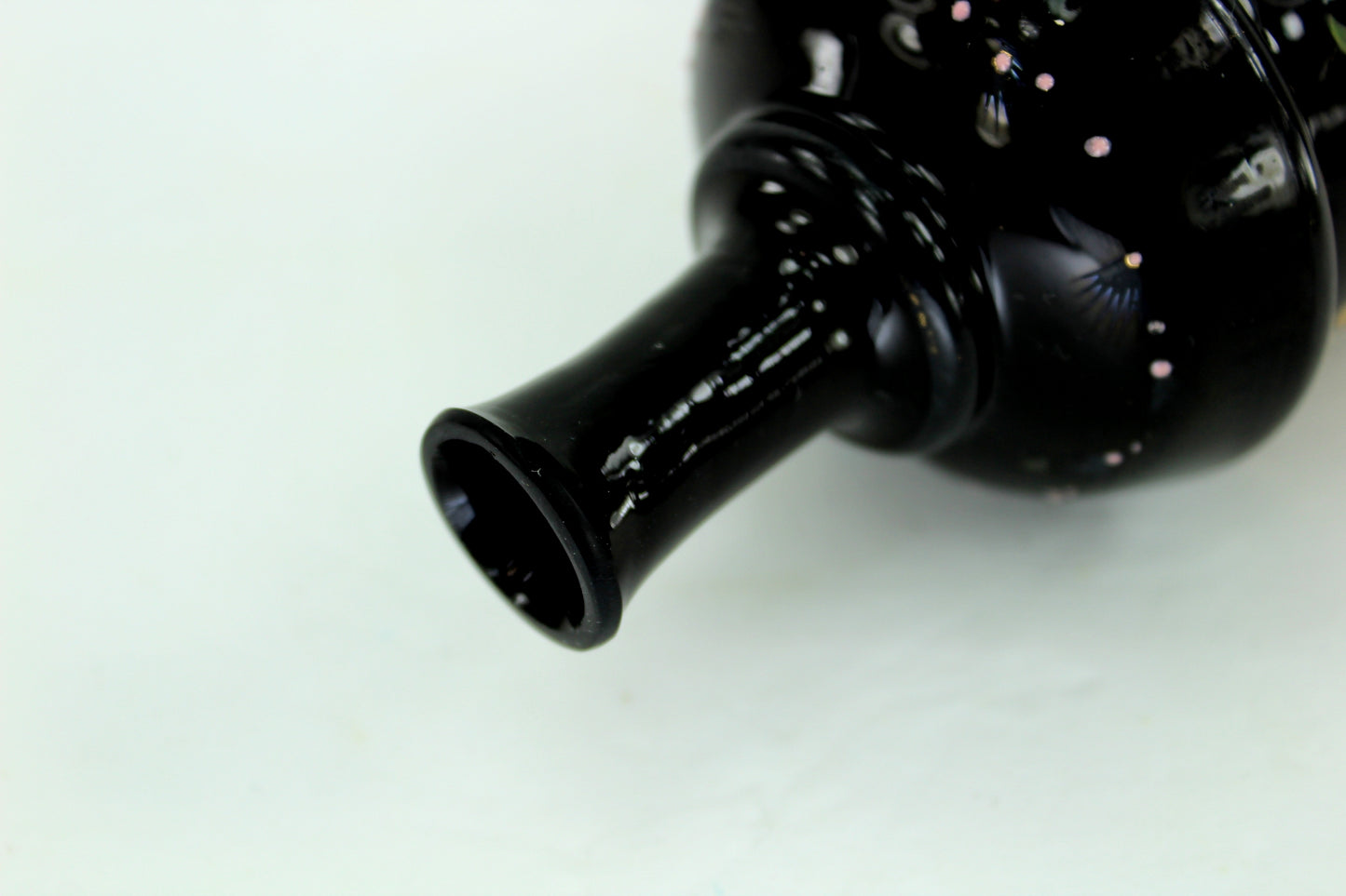Vintage Czech Scent Barber Bottle Black Enamel Painted Florals striking black with lots of gilt