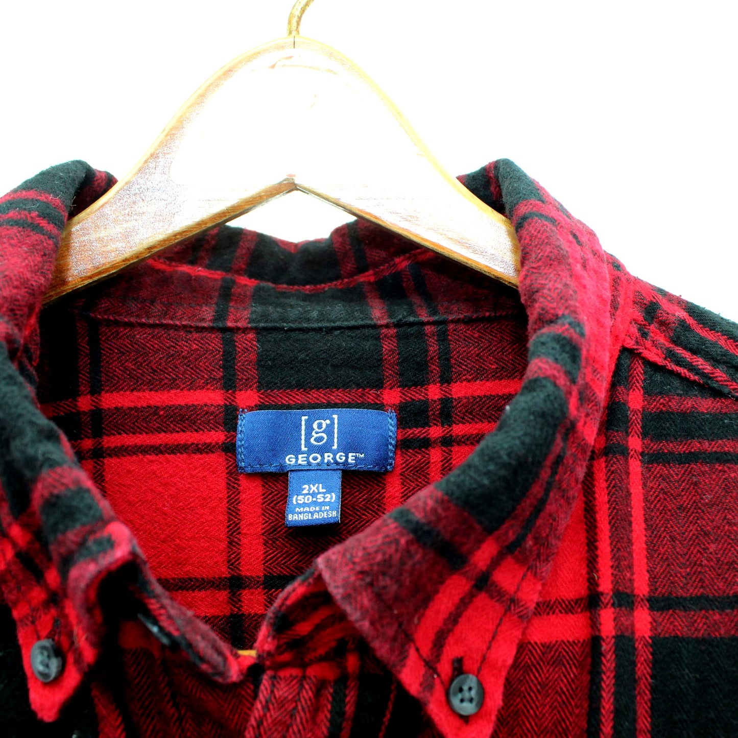 George Cotton Flannel Shirt Long Sleeve 2XL 50/52 Red Black Plaid orig George tag maker