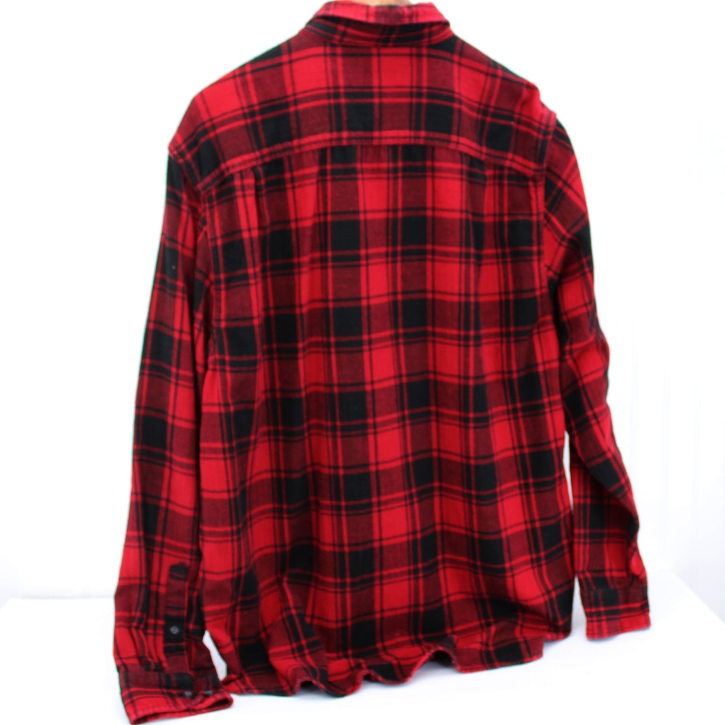 George Cotton Flannel Shirt Long Sleeve 2XL 50/52 Red Black Plaid back view yoke design