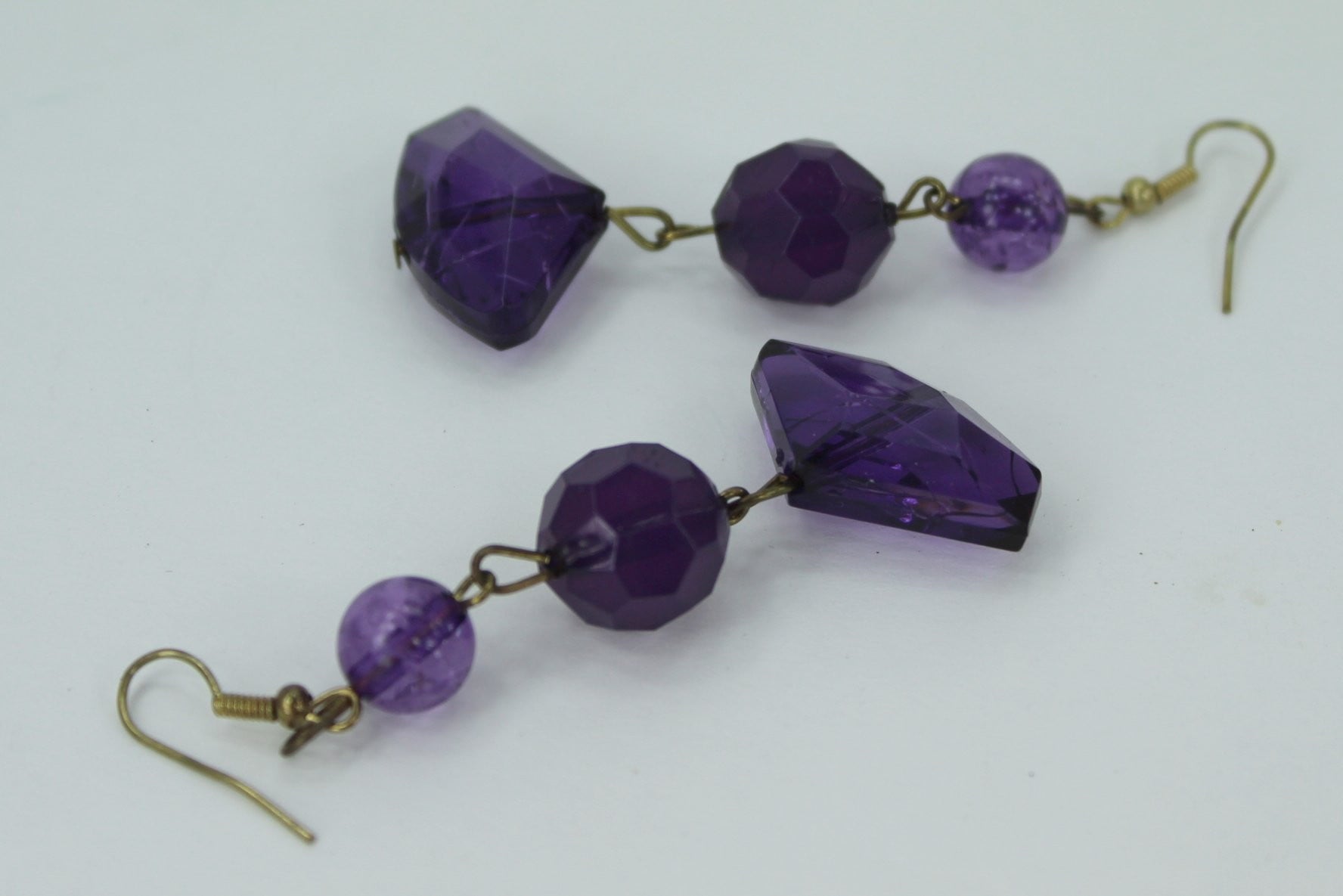 Purple Chandelier Earrings Post Variety Faceted Beads Stunning 3" Long unusual