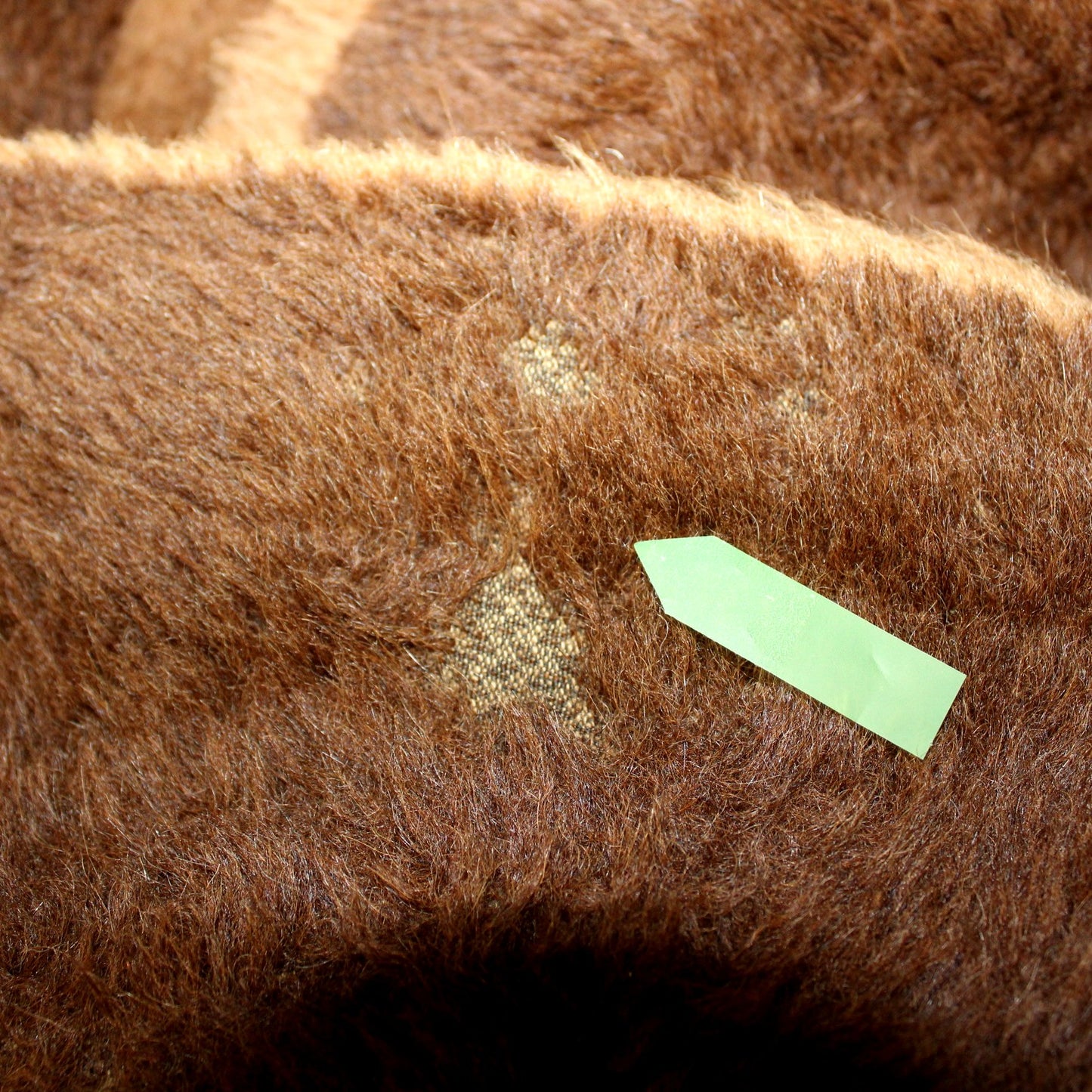 Antique Alpaca Wool Blanket Abercrombie Fitch Handsome Shades Brown closeup of largest damage