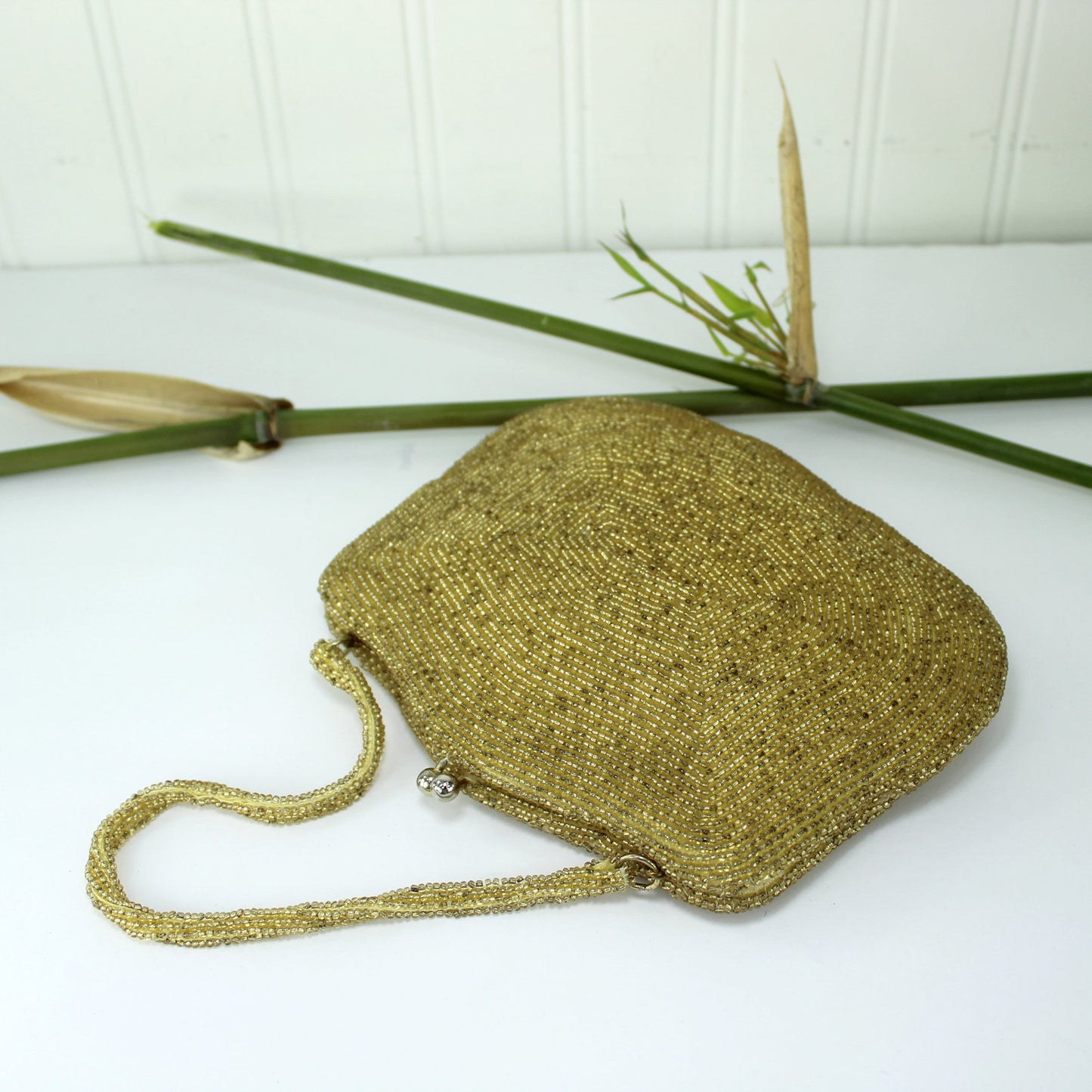 Glitzy Beaded Bag Hand Made Seed Bugle Beads Korea Excellent reverse view of handbag