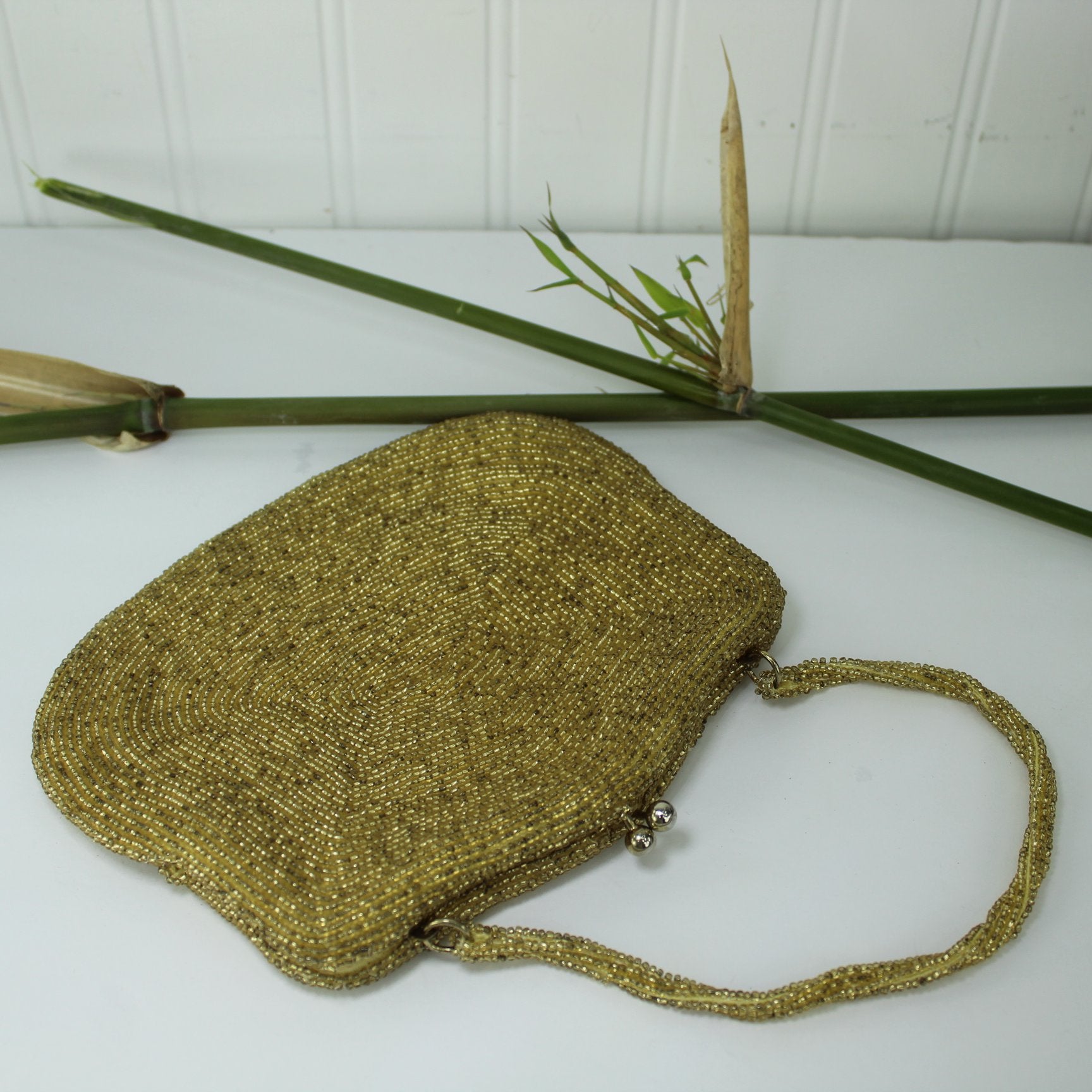 Glitzy Beaded Bag Hand Made Seed Bugle Beads Korea Excellent view from purse top