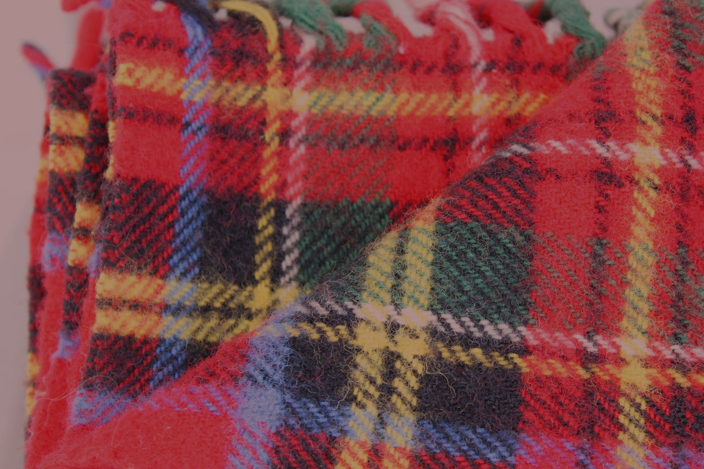 Wool Throw Lap Blanket Red Royal Stewart Tartan Plaid Crest Cannon 47" X 48" ribbon label