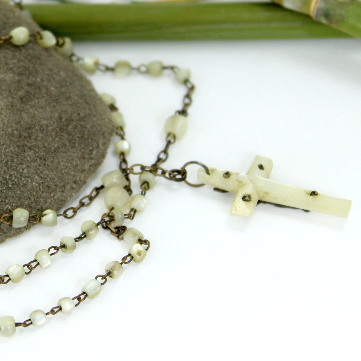 Rosary Mother of Pearl Cross Beads 1950s back of rosary cross