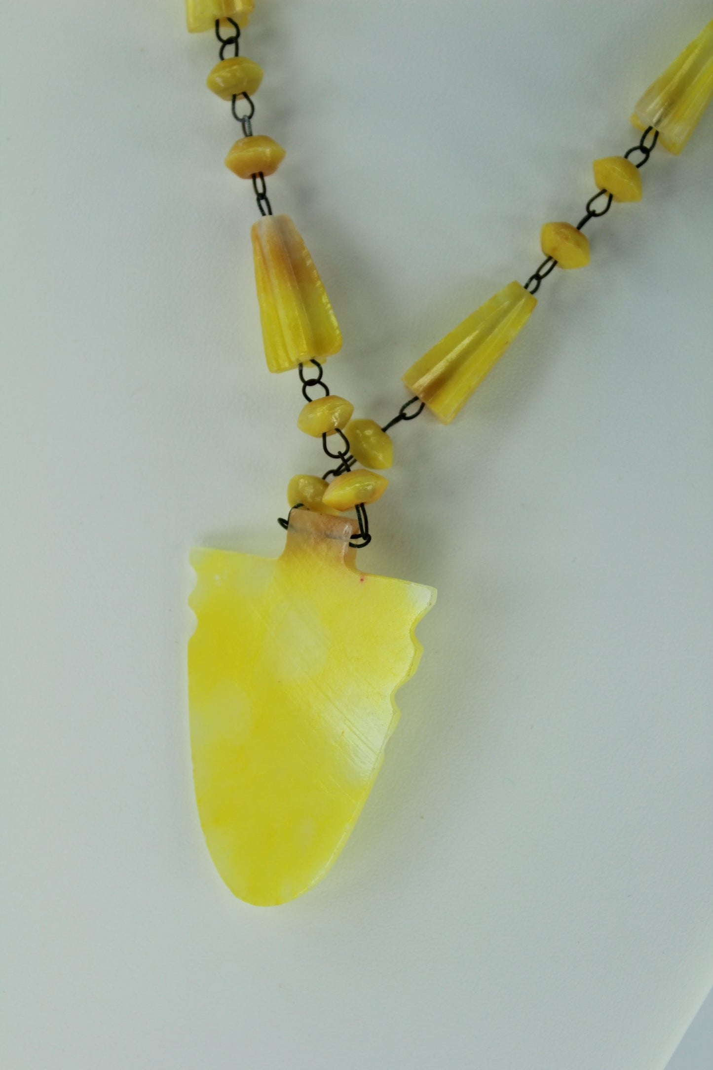 Artisan Necklace Yellow Stone Mask Pendant Bead Chain long beads