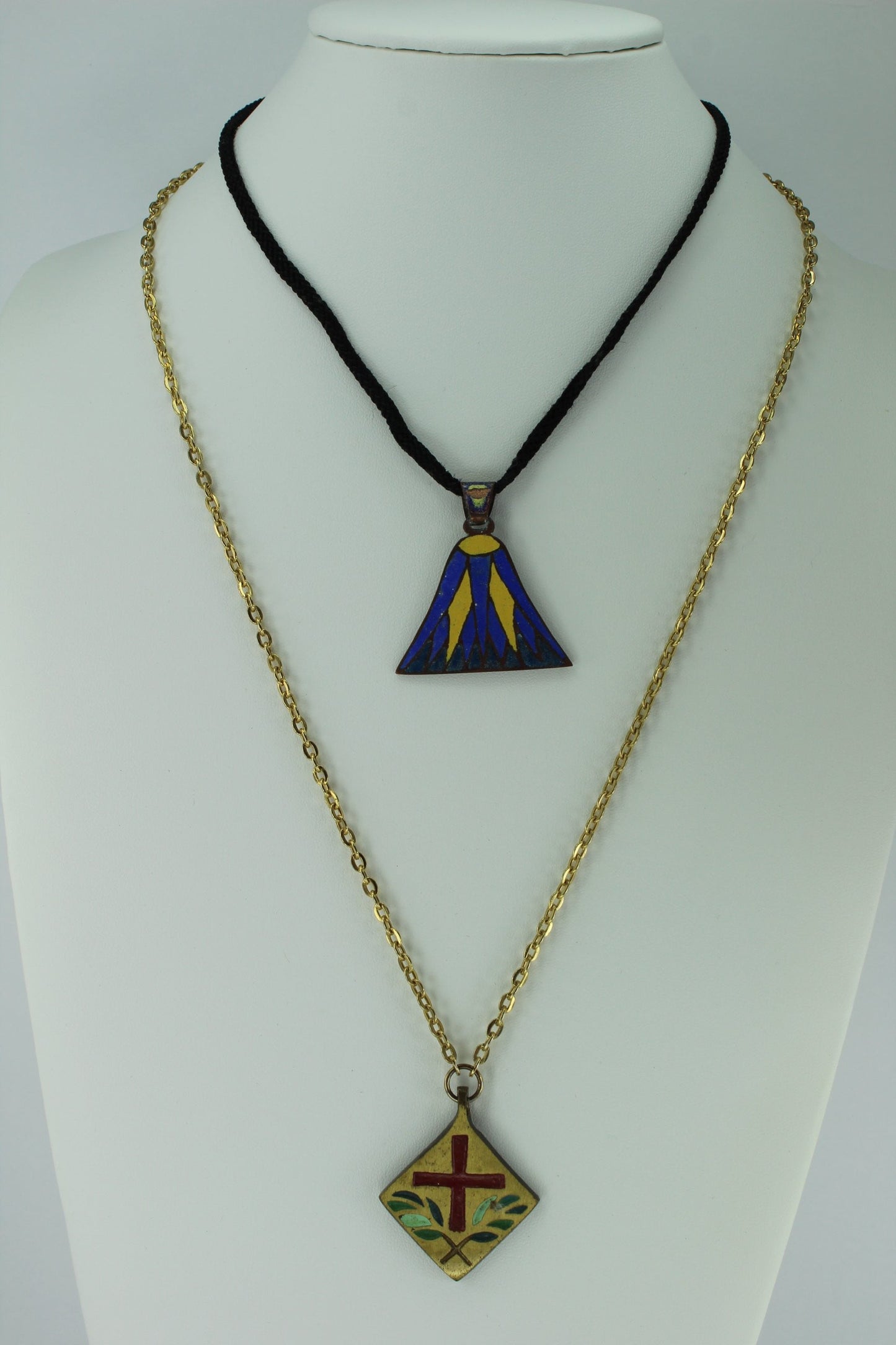 Pair Vintage Necklaces Terra Sancta 1970 Artisan Enamel ES 1981