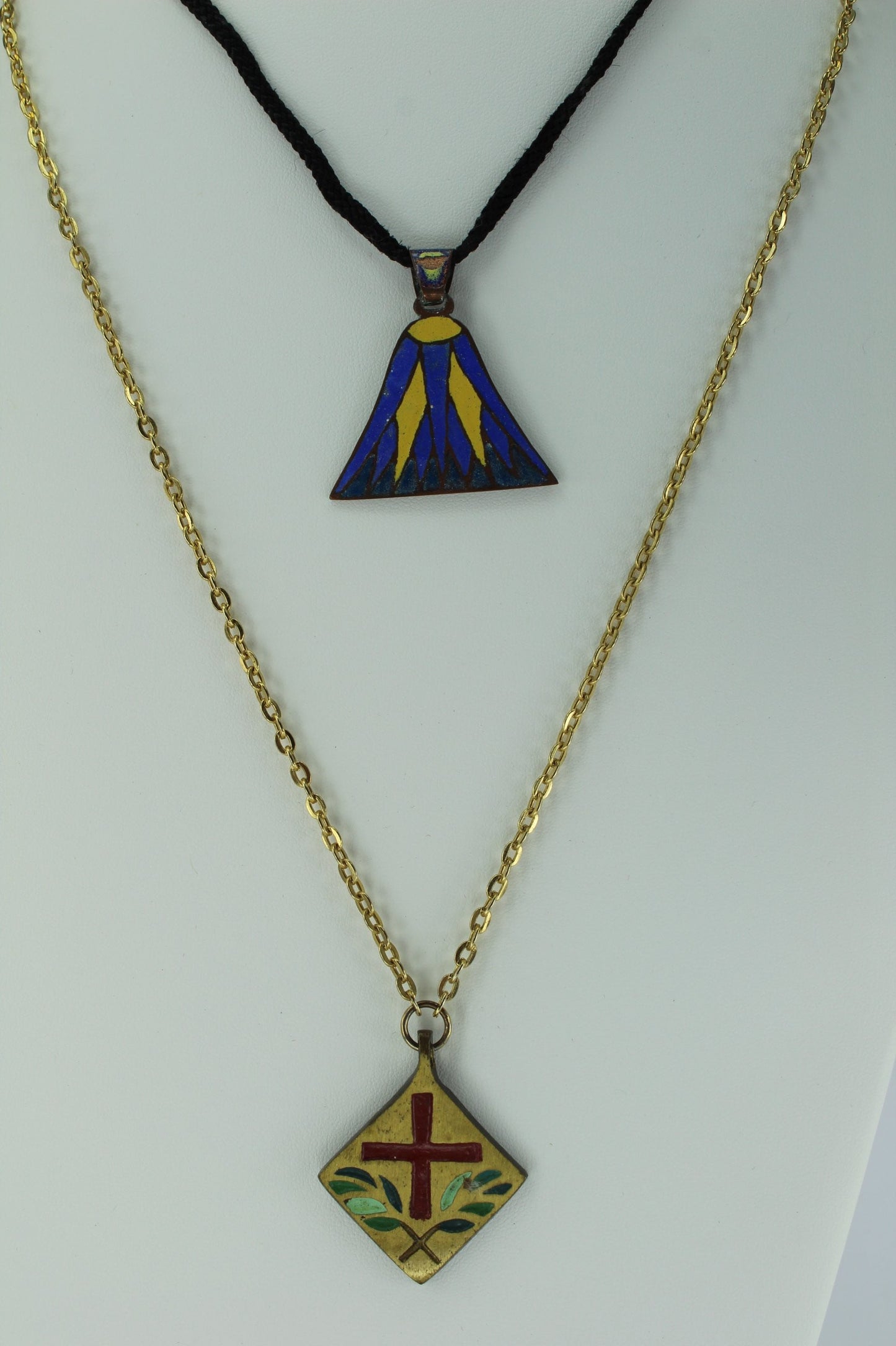Pair Vintage Necklaces Terra Sancta 1970 Artisan Enamel ES 1981 unusual