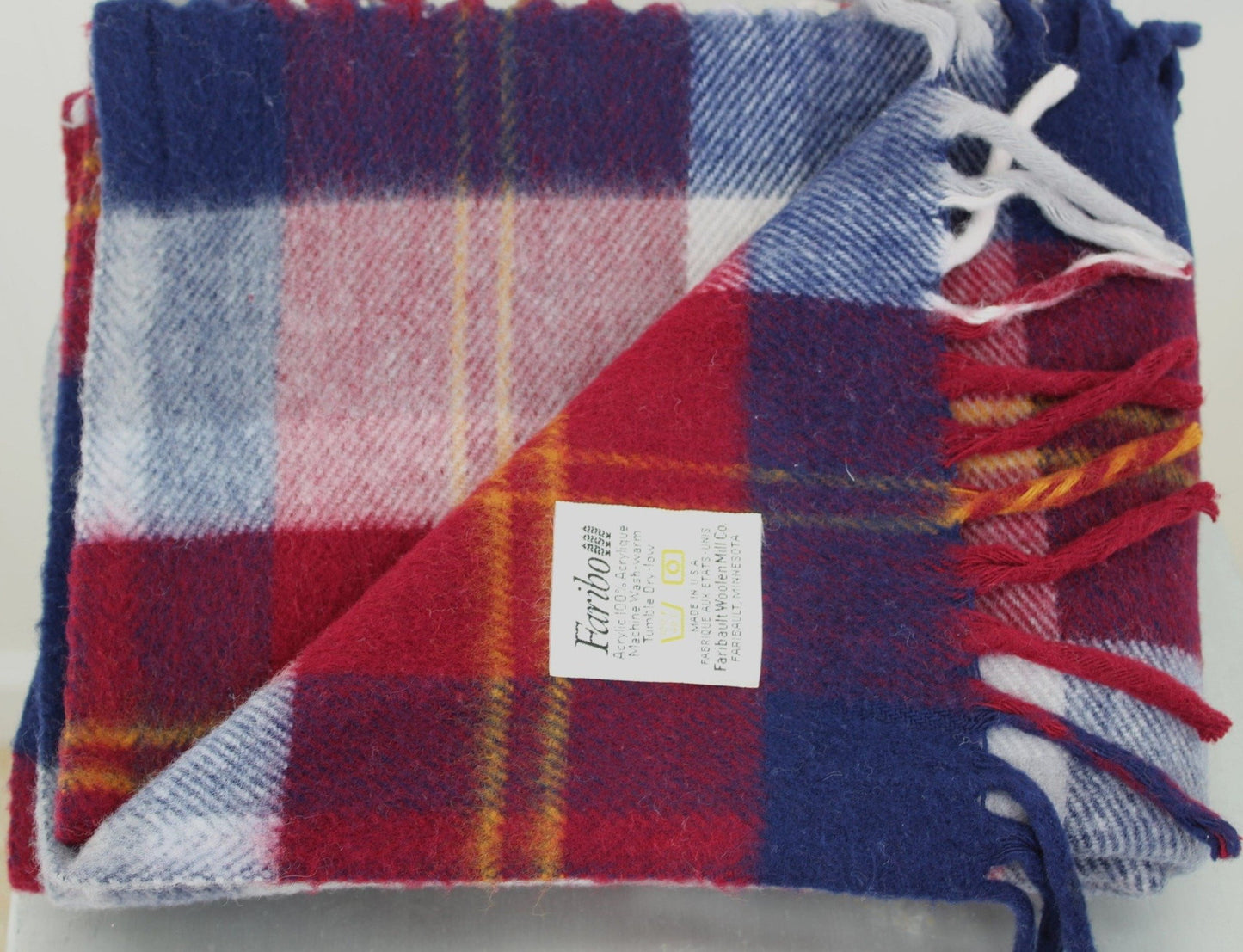 Faribo Acrylic Throw Navy Wine White Plaid 52" X 40"