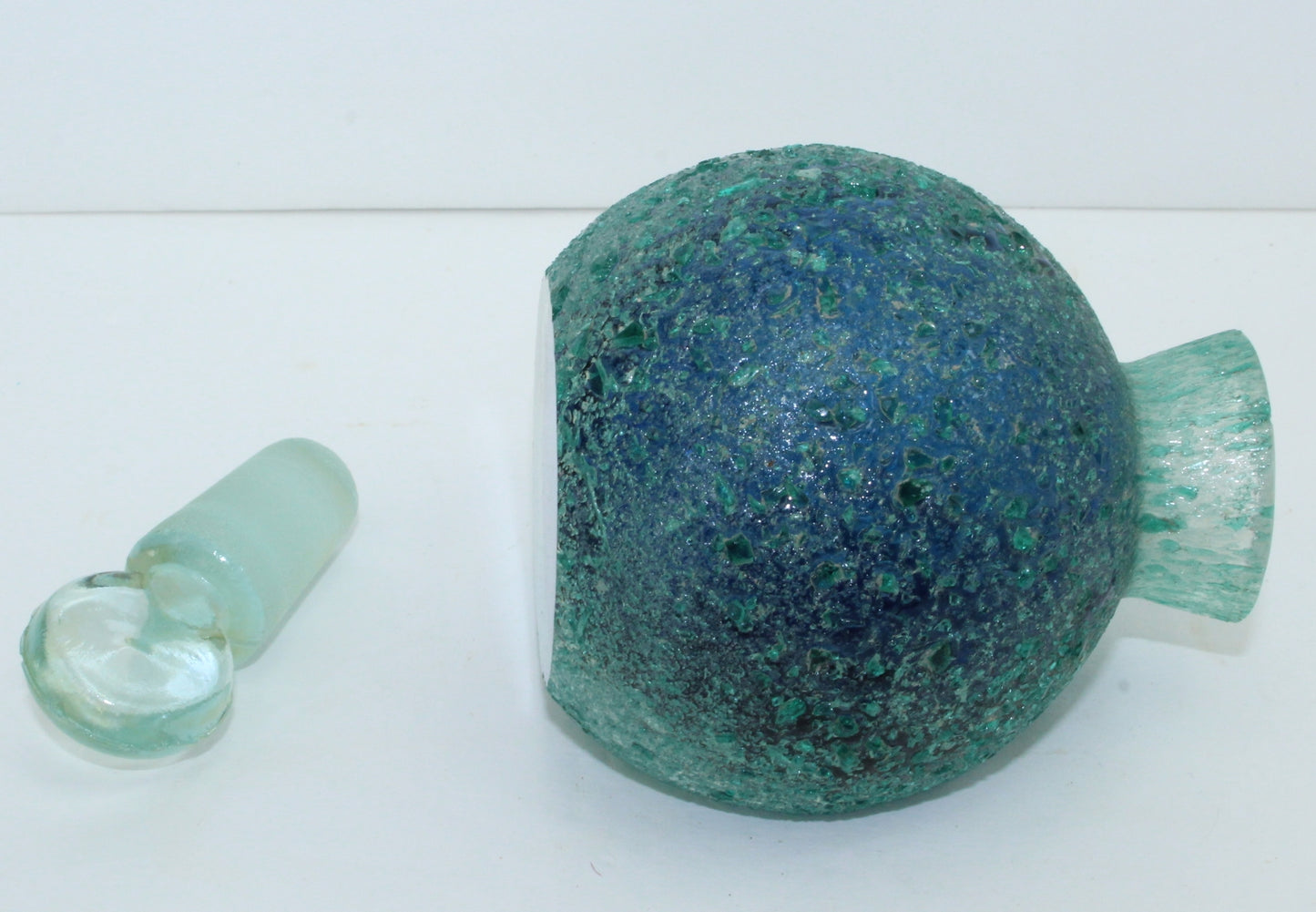Blue Encrusted Perfume Bottle Glass Hand Blown Encased Blues Aqua Outstanding heavenly colors