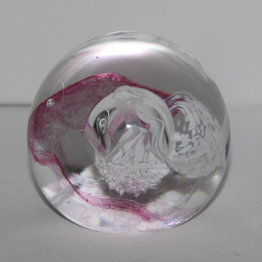 Paperweight Control Bubble Marked CllG Pink Rose White Fantasy