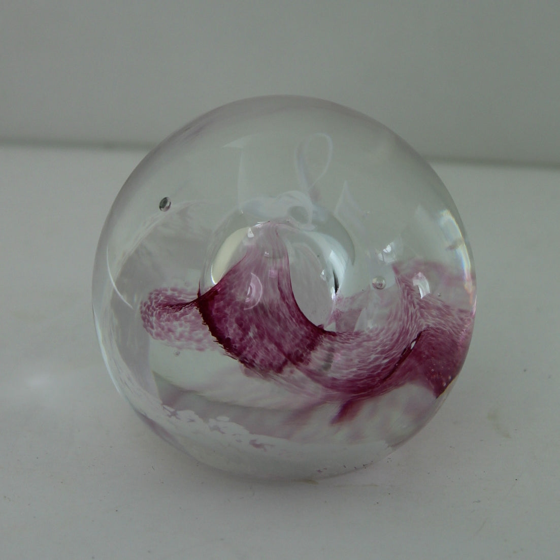 Paperweight Control Bubble Marked CllG Pink Rose White Fantasy shades of purple