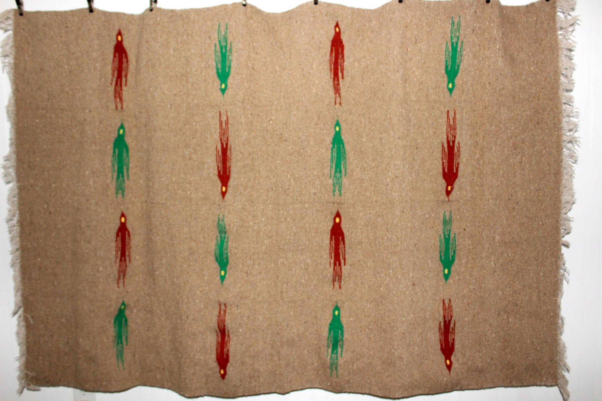 Wool Area Travel Rug Natural Rust Green Condor Symbols Bed Sofa Wall Decor unusual