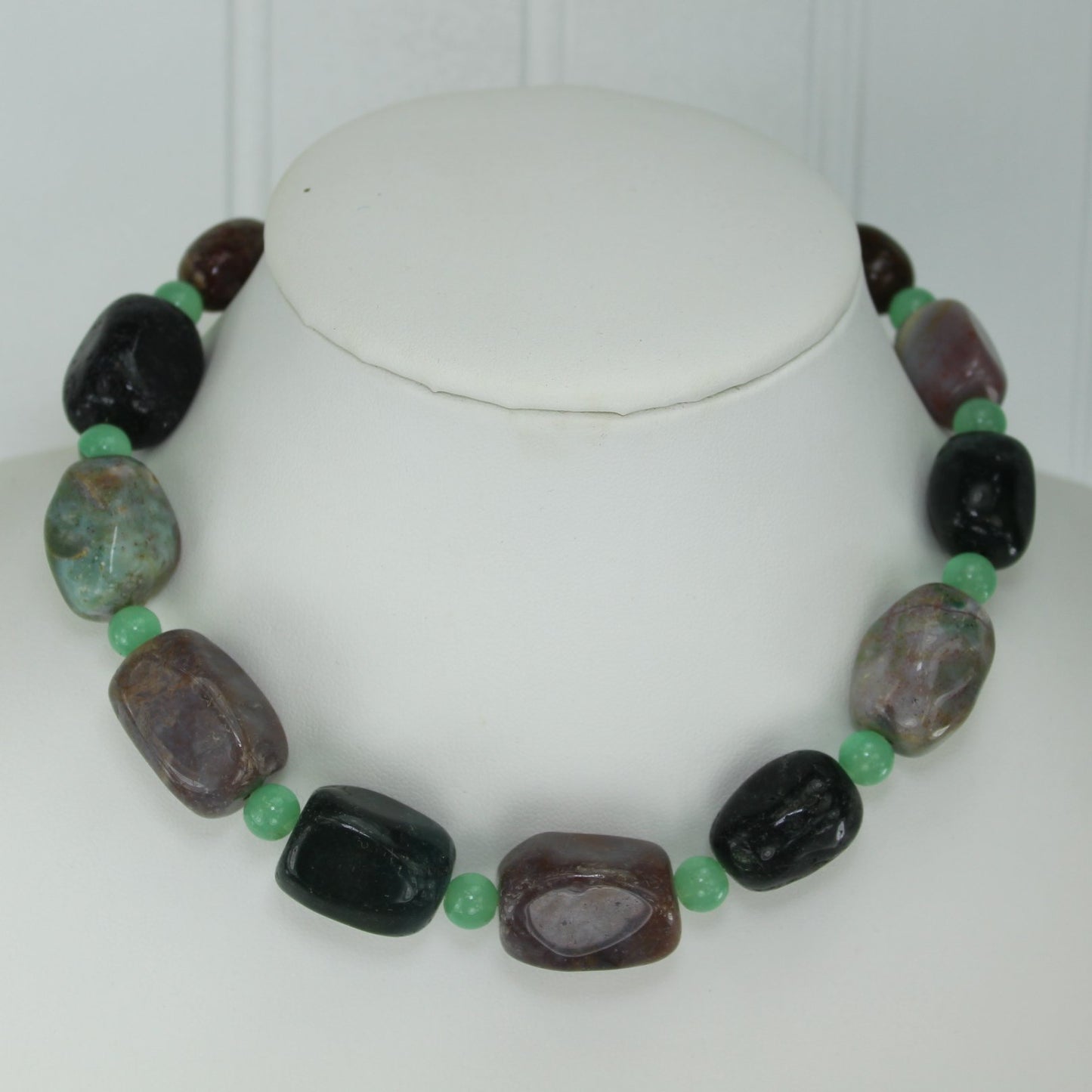 Kenneth Lane Chunky Stone Jade Choker Necklace Bold Statement neck view