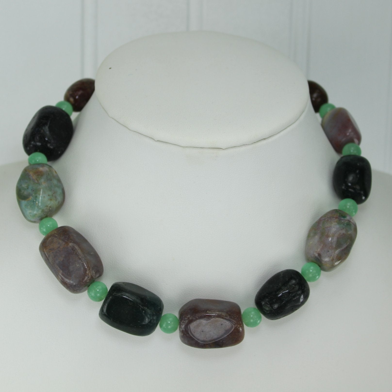Kenneth Lane Chunky Stone Jade Choker Necklace Bold Statement neck view