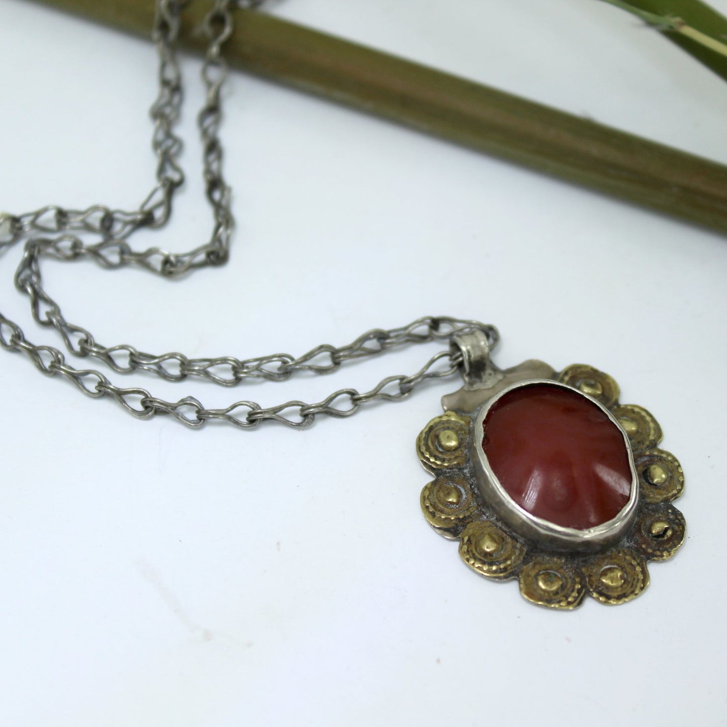 African Necklace Cinnabar Multi Metals Composite Framed Stone Hand Made