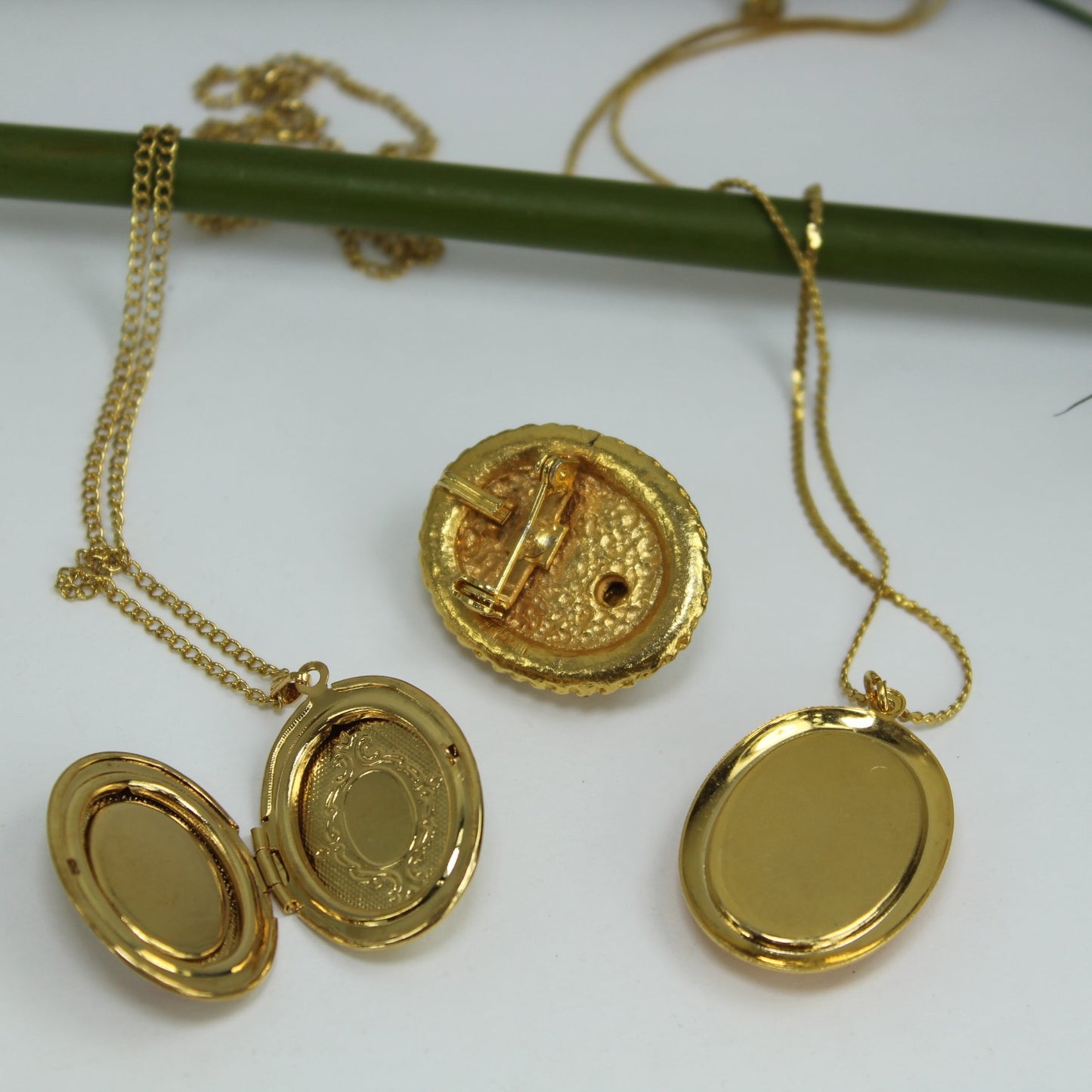 Collection 3 Cameo Jewelry Necklaces Locket Costume reverse inside views