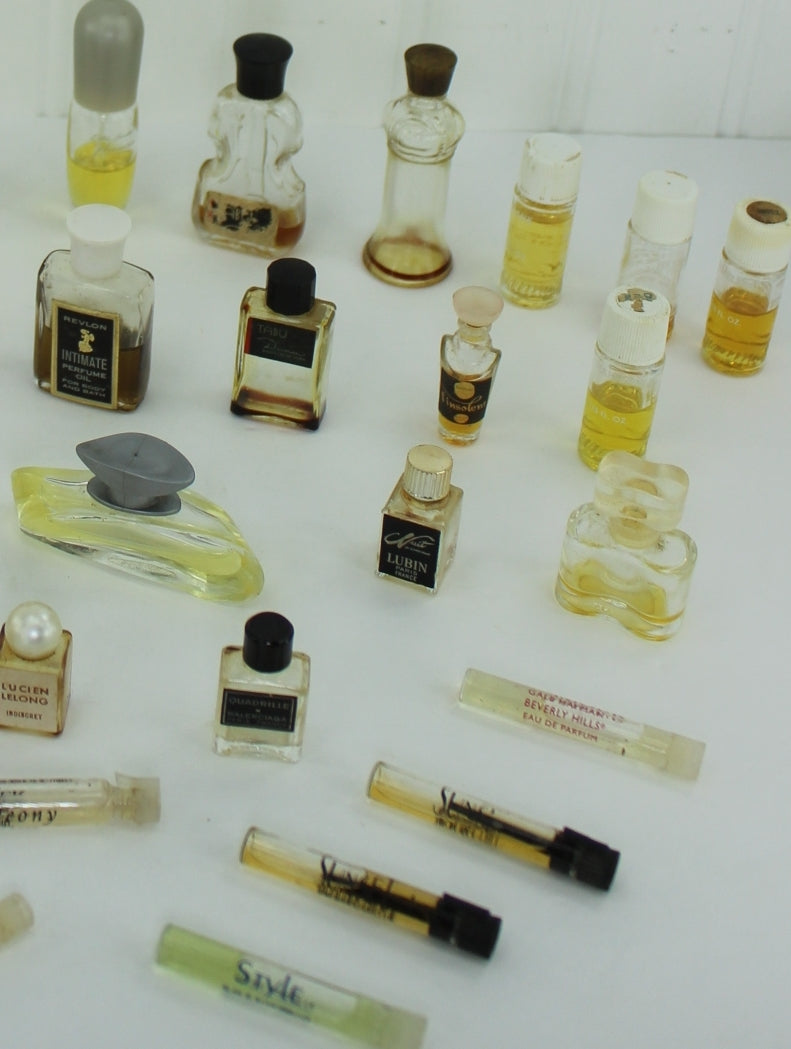 Vintage 42 Designer Perfume Bottles Mini Micro Mino Collection Partial Full matchabelli no label frond gelee