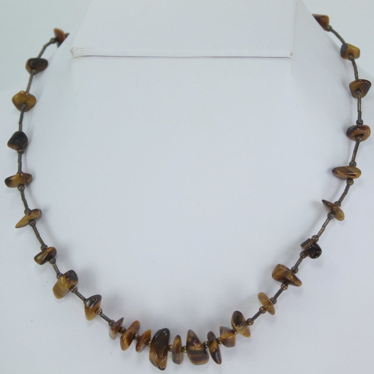 Necklace Tigers Eye Nugget Shapes Silver Beads Great Feel Look 16" browns