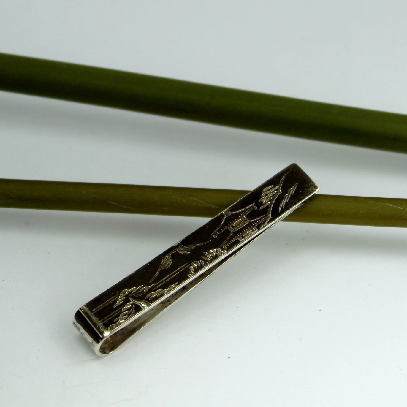 Old Damascene Sterling 950 Tie Bar Clip Black Silver "S" in Circle Mark elegant clip