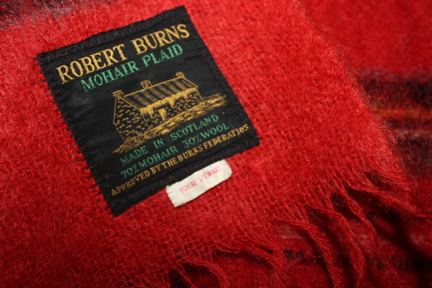 Mohair Throw Scotland Robert Burns Royal Stewart Red Tartan Plaid excellent