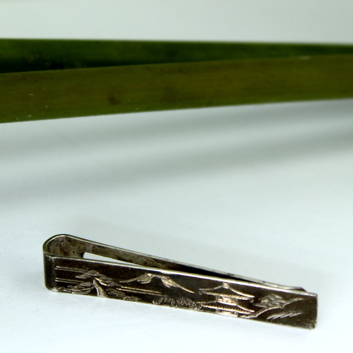 Old Damascene Sterling 950 Tie Bar Clip Black Silver "S" in Circle Mark slim lovely accessory for all gener