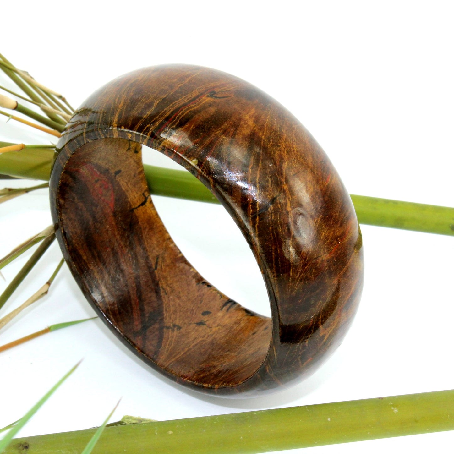 Wide Wood Bangle Bracelet T Kiless Artisan 1987