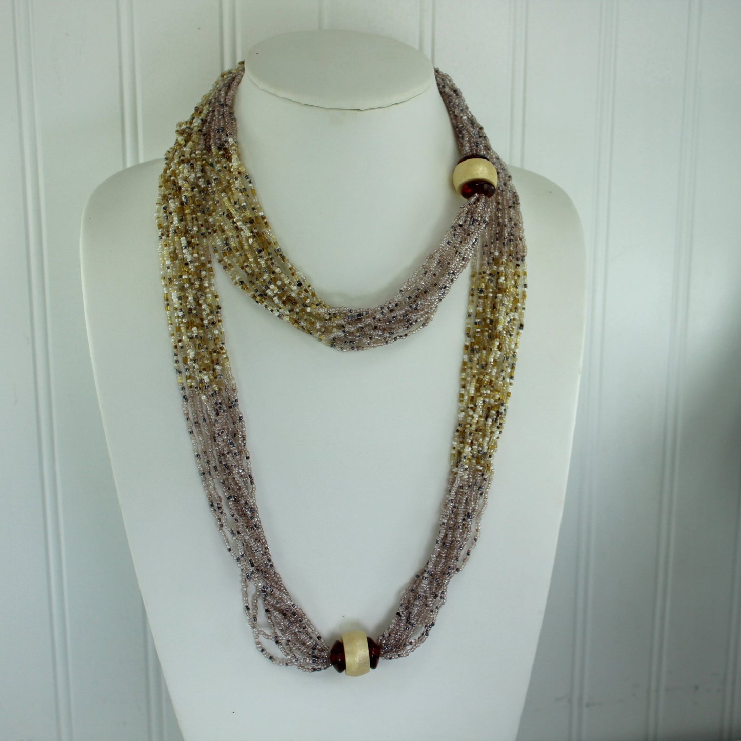 Glass Seed Bead Necklace Pastel Colors Tiny Pearls Opera Length 45"