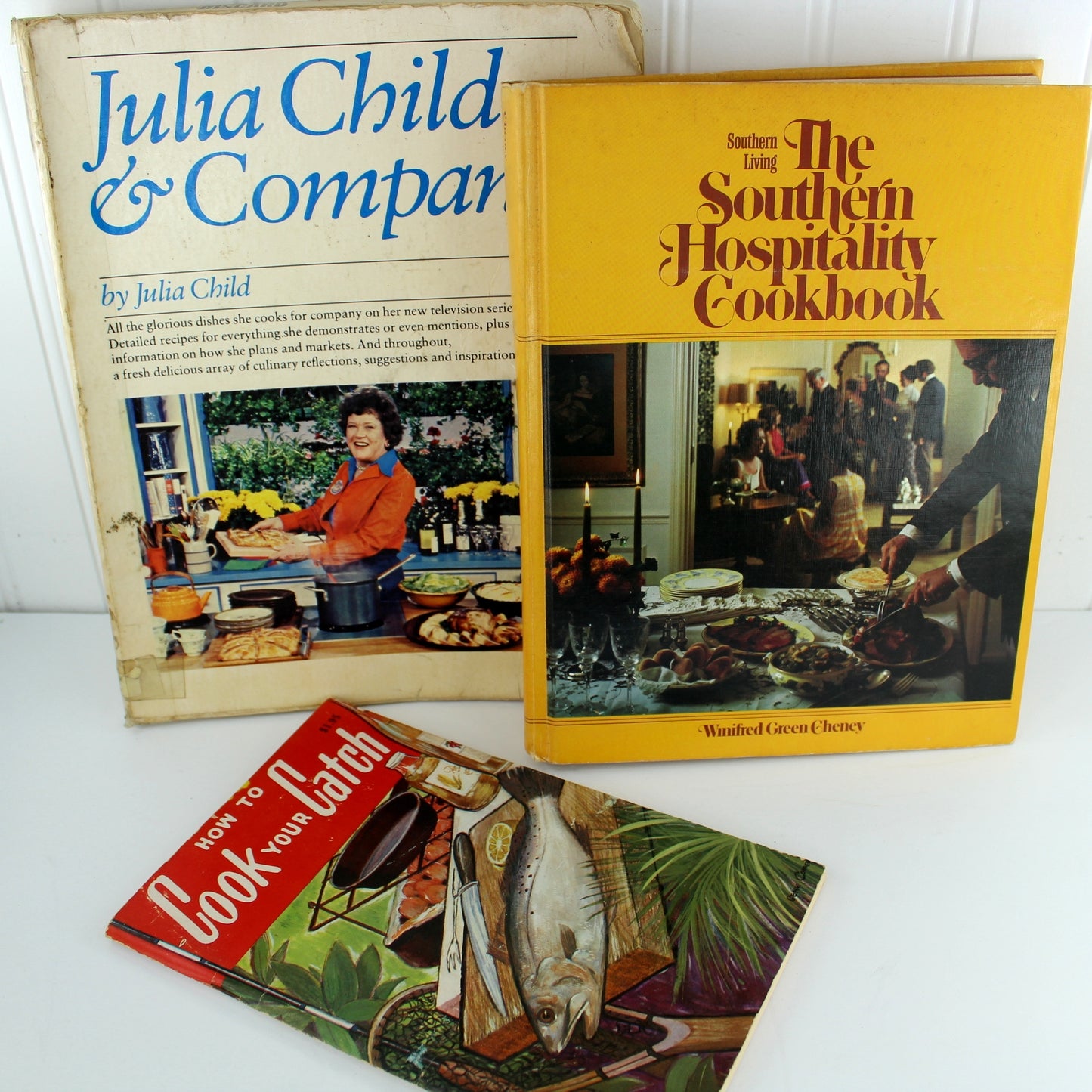 Collection 3 Classic Vtg Cookbooks Southern Hospitality 1977 Julia Child & Co 1978 Rube Allyn 1963 Cooking Your Catch