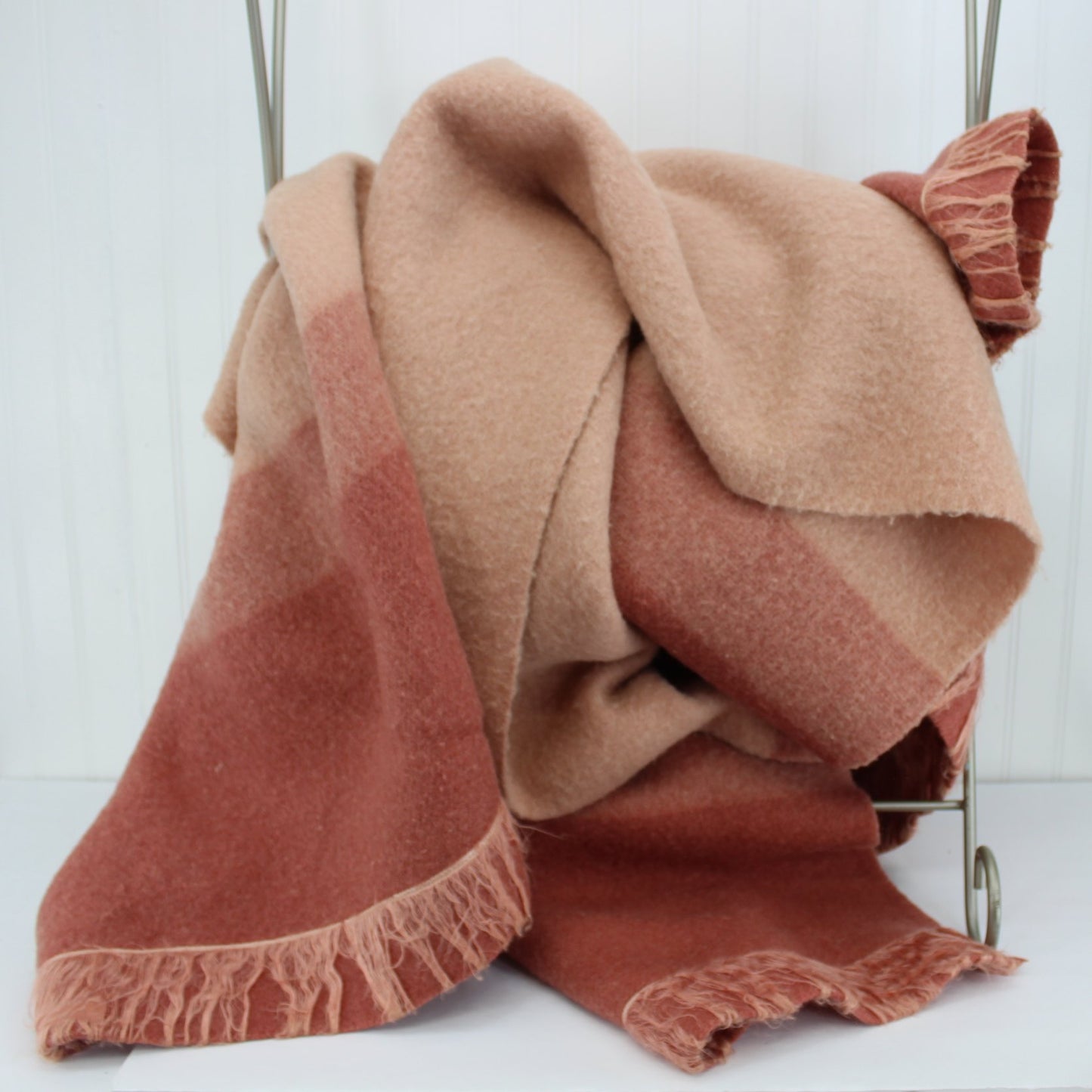 St Marys Ohio Wool Blanket Ombre Pink Rose Fray Binding Special 73" X 82"