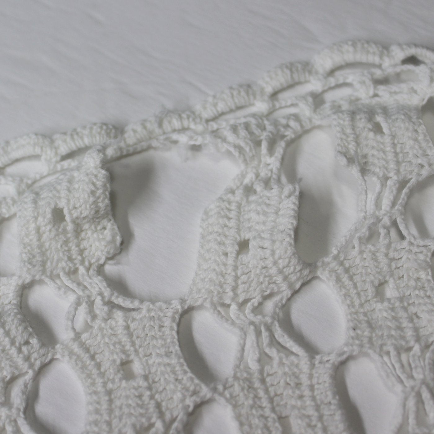 Crochet White Table Cloth Hand Made 75" X 90" loose stitches in crochet