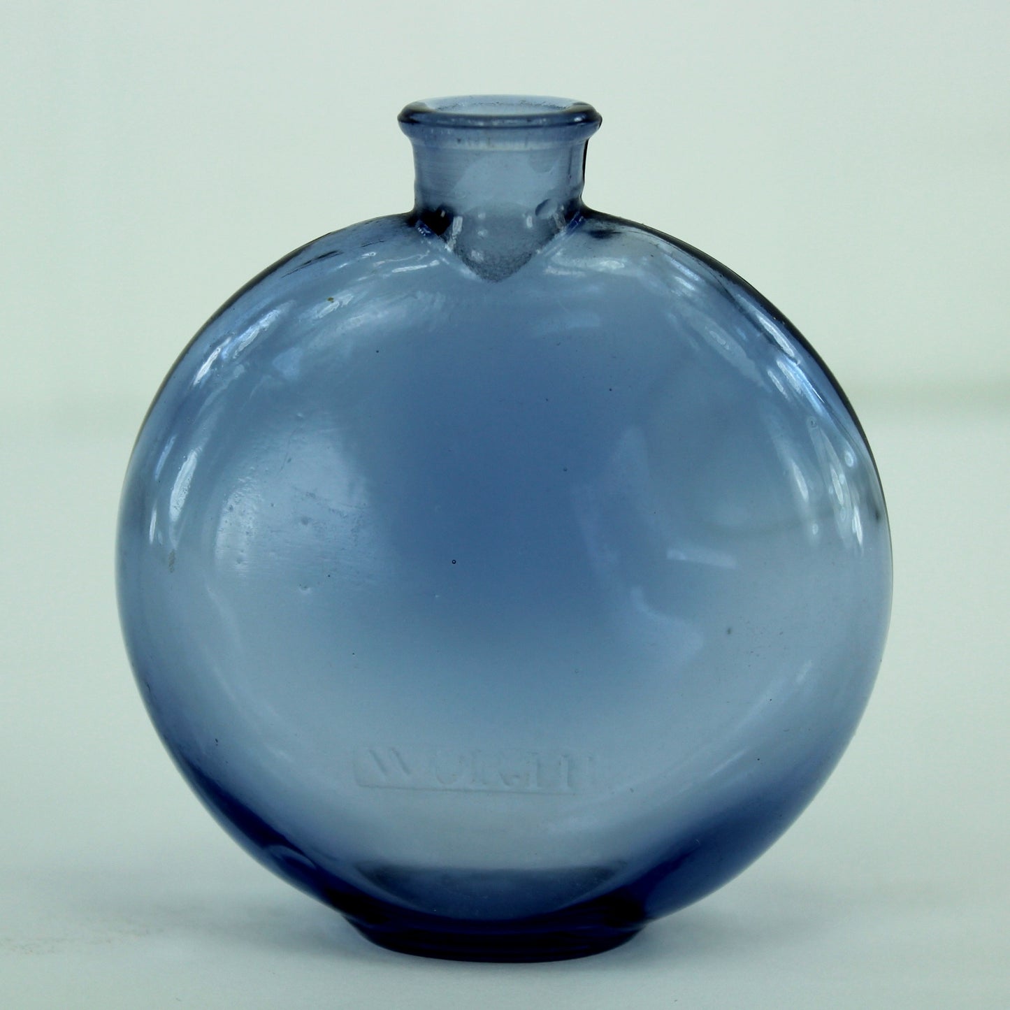 R Lalique Worth Blue Glass Perfume JE Revien Empty Bottle 1 oz French Bottle Mark powdery blue